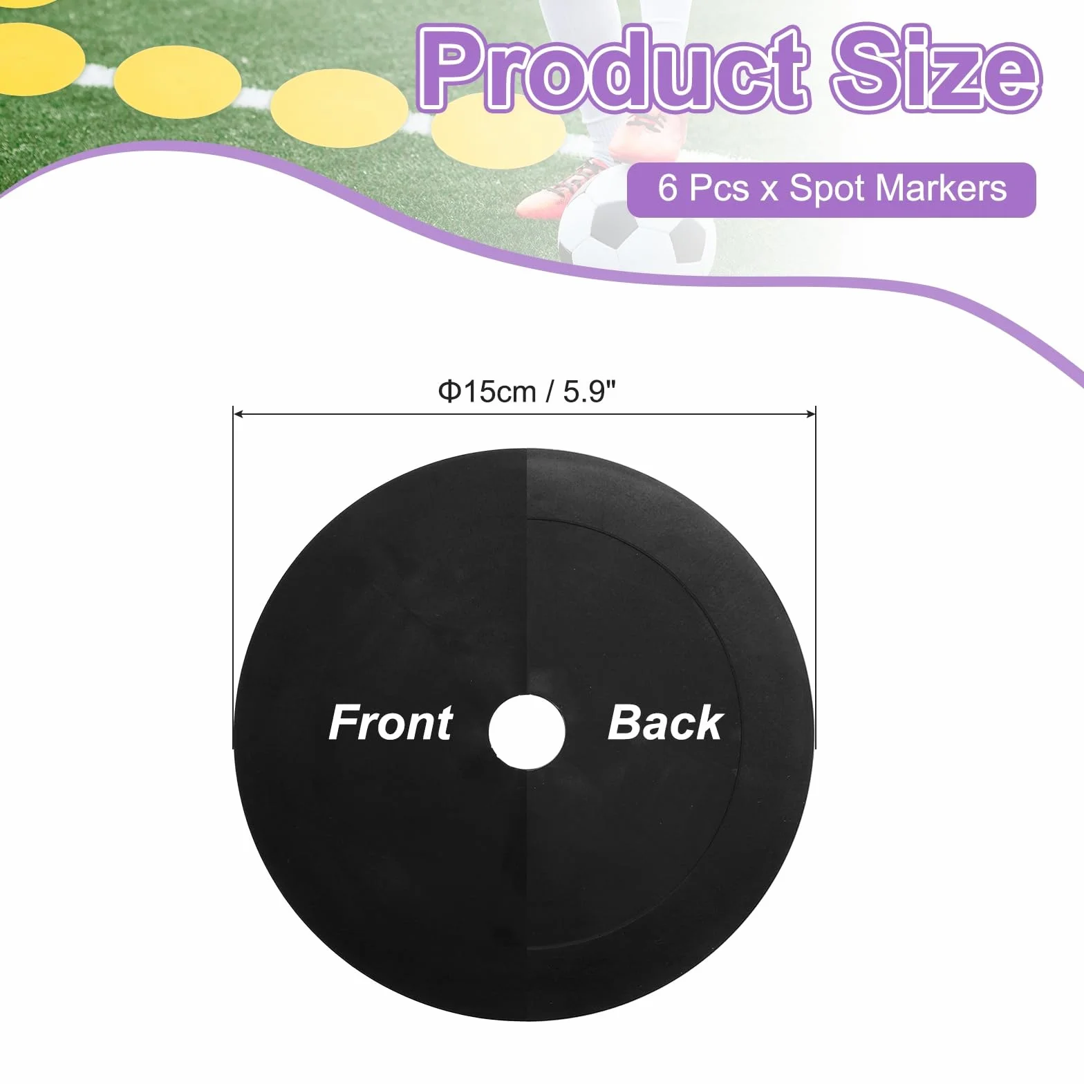 PATIKIL Marqueurs Au Sol 6 Pouces 6 Pcs Pastilles Anti-Dérapantes Cônes Plats Poly Dots avec Trou Sports Noir