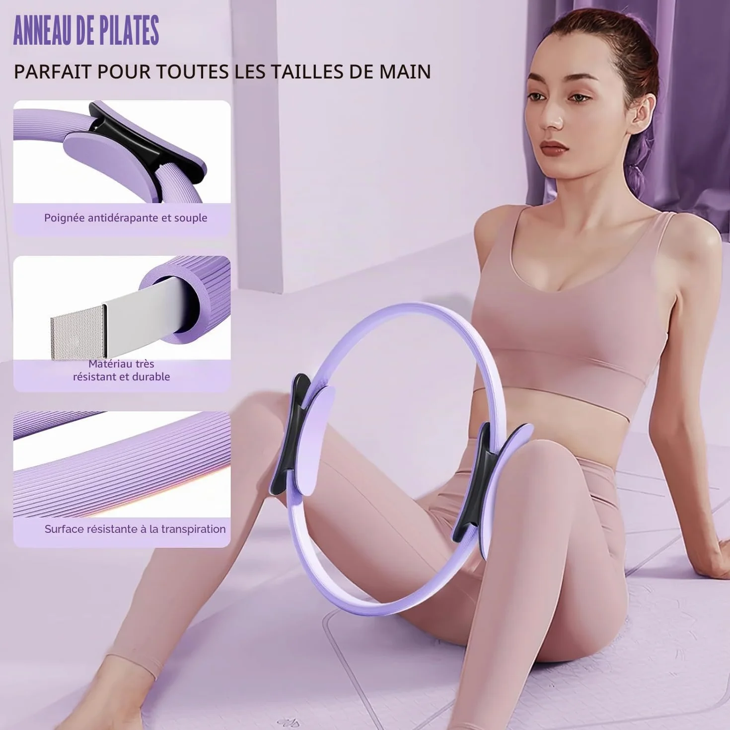 Ensemble de bagues Pilates Essential Kit avec Magic Circle 32 cm, Ball, Bänder, Sliding Disks & Training Poster pour fitness à la maison