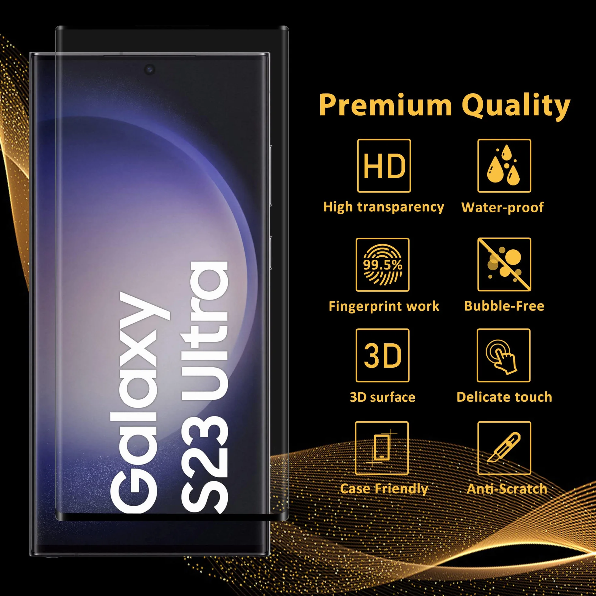 Protection D'écran pour Samsung Galaxy S23 Ultra 5G 6,8 Pouces, Verre Trempé 3 Pièces, Anti-empreintes digitales, 9H Dureté, Sans Bulle