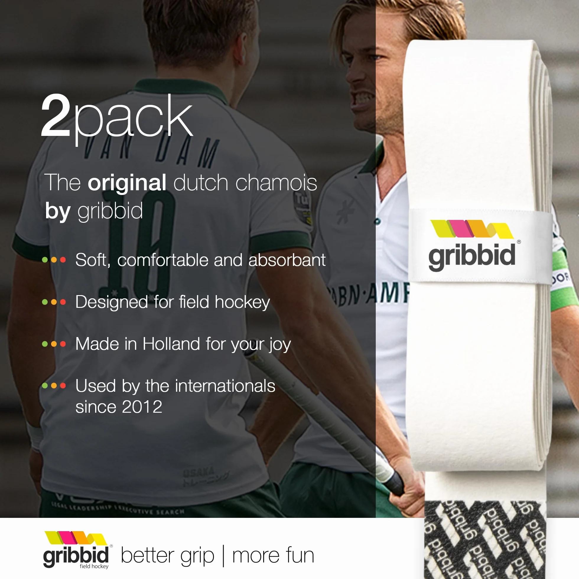 The Original Dutch Chamois Hockey Grip, Doux et Absorbant, Blanc ou Jaune, Multipack ou 1-Pack