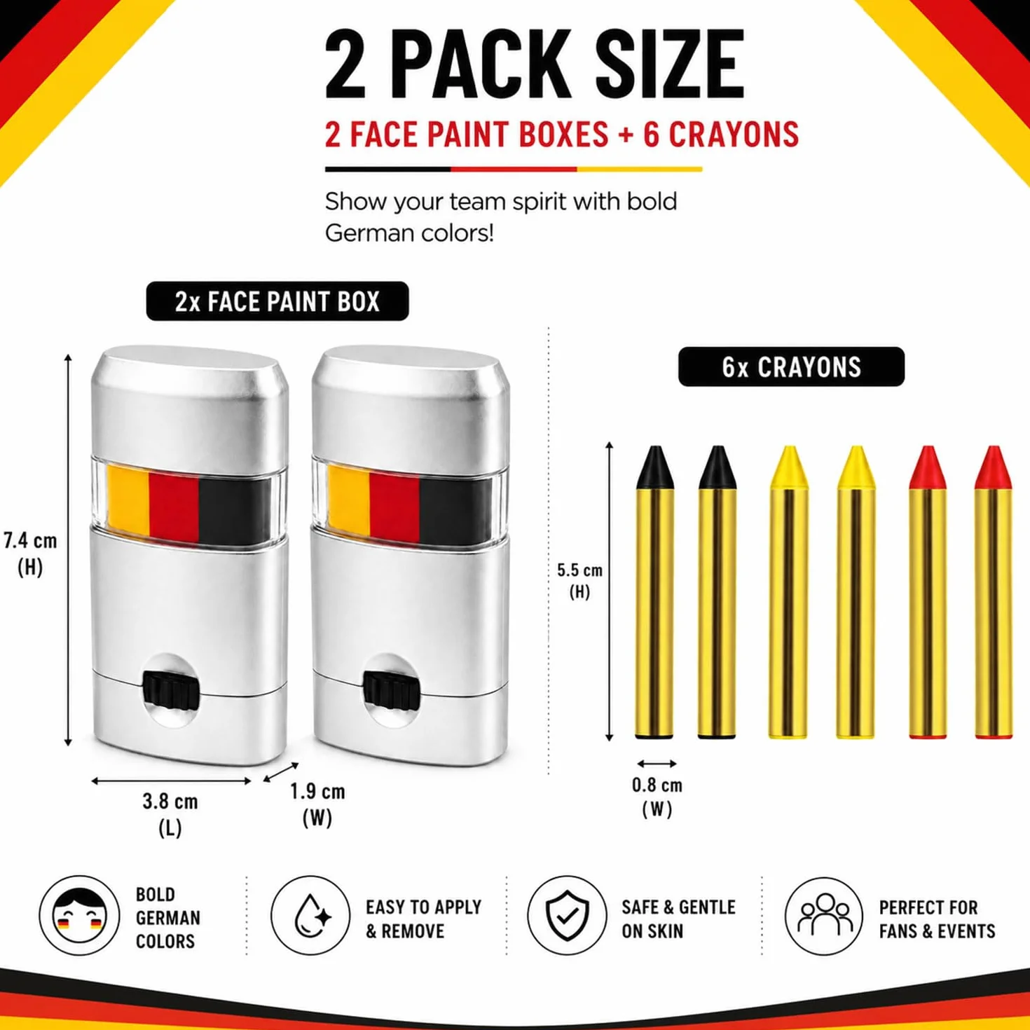 Sunshine smile Lot de 2 crayons de maquillage Coupe du monde 2026 Noir/rouge/jaune