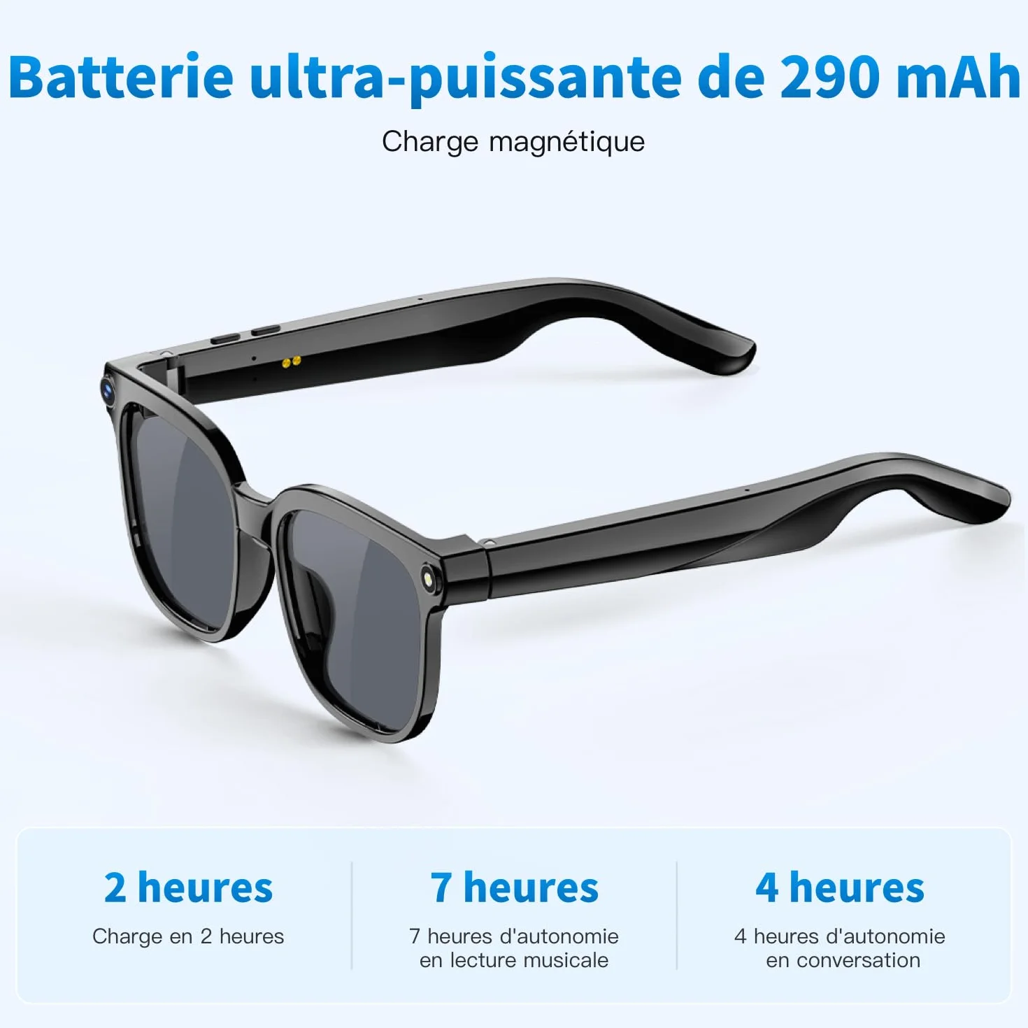 Lunettes intelligentes AI 32 Go avec caméra HD 4K, Lunettes avec caméra Anti-tremblement 8 MP, Prise en Charge de l'enregistrement vidéo, Traduction en Temps réel, Verres photochromiques