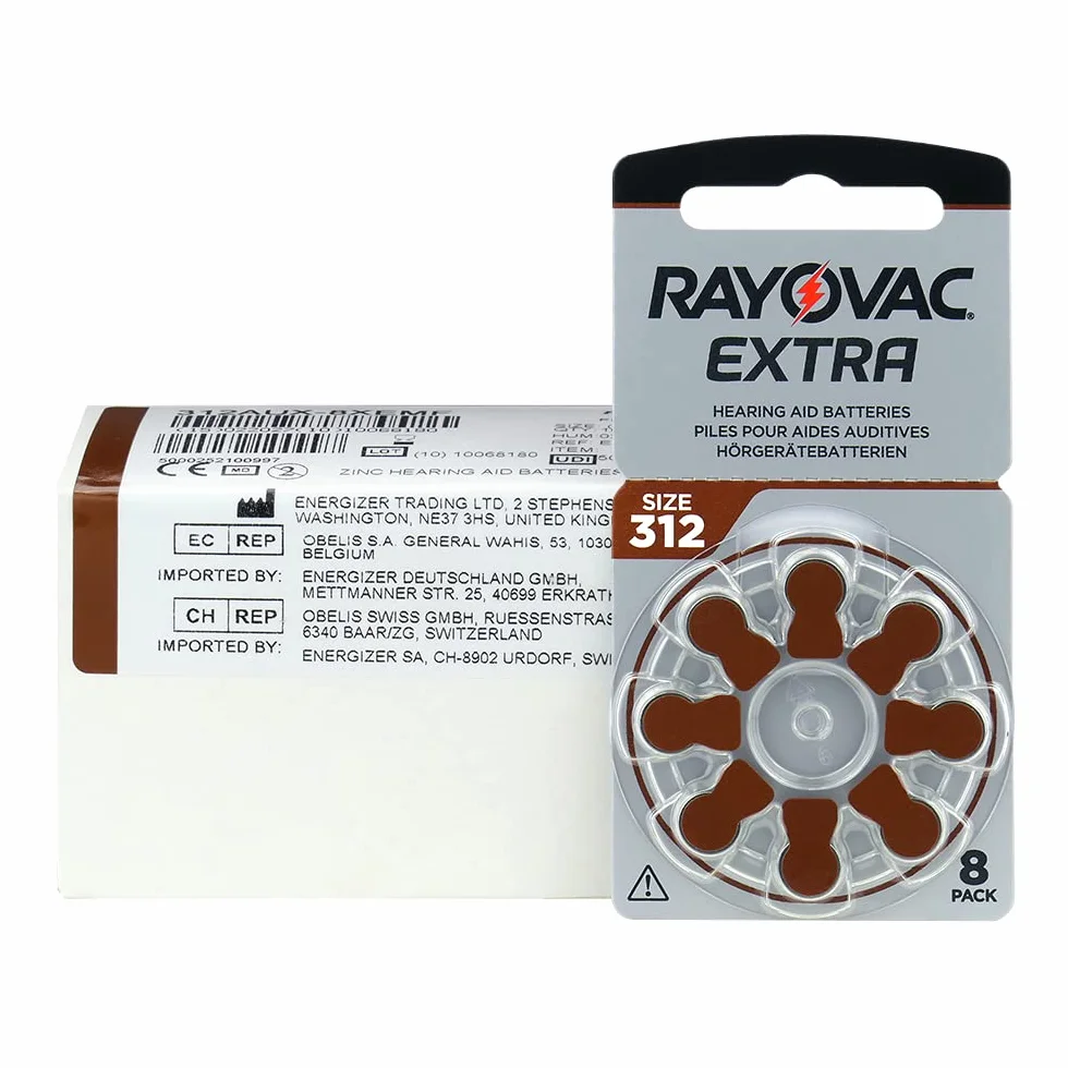 Rayovac Extra 312 312AUX-8XEMF-10 Lot de 80 Piles Zinc-air pour appareils auditifs Haute Performance Marron