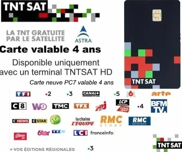 Carte TNTSAT Officielle Neuve pour Décodeur Récepteur Satellite Astra 19.2°E Durée 4 Ans