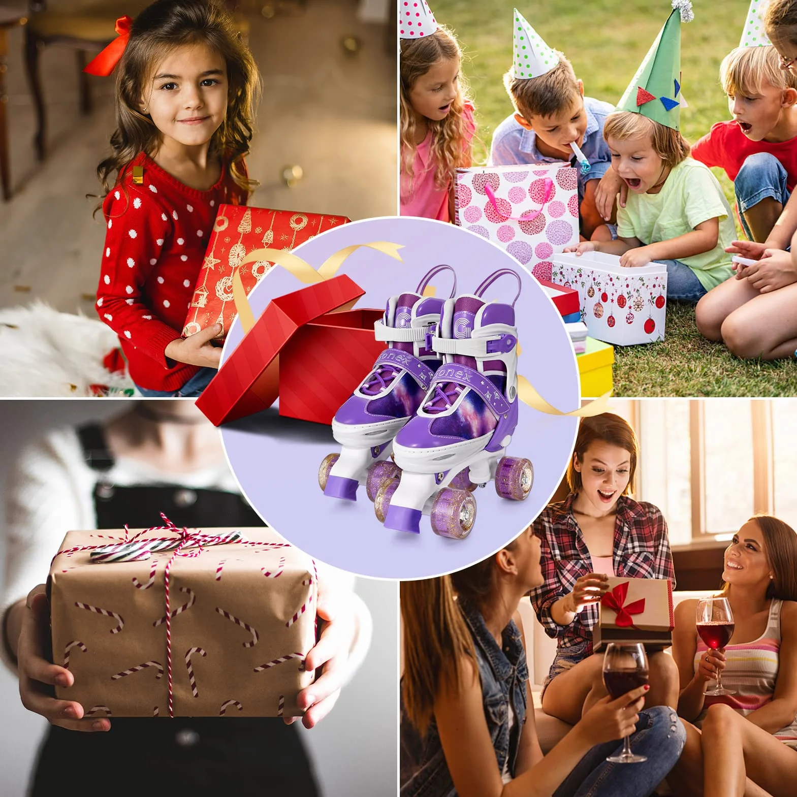 Gonex Rollers Enfant Réglables Quad à Roues Éclairées pour Filles Débutants
