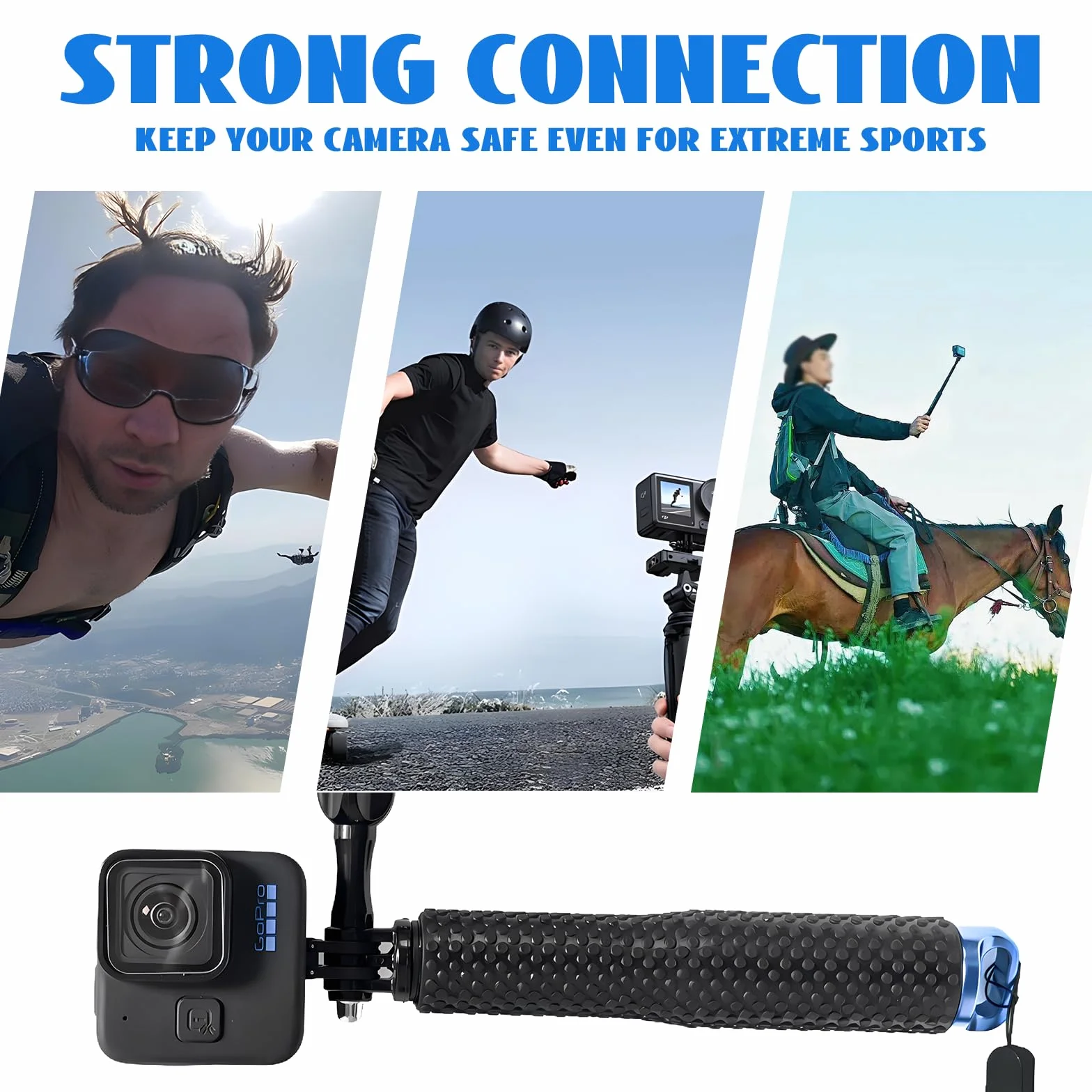19-49 cm Stick Selfie étanche, Telescopic Pole, Bâton de Selfie étanche en Aluminium Caoutchouté Extensible, Adapté pour GoPro3 + / 4/3/2/5, 19 Pouces, pour plongée, l'escalade, Plein air, Surf