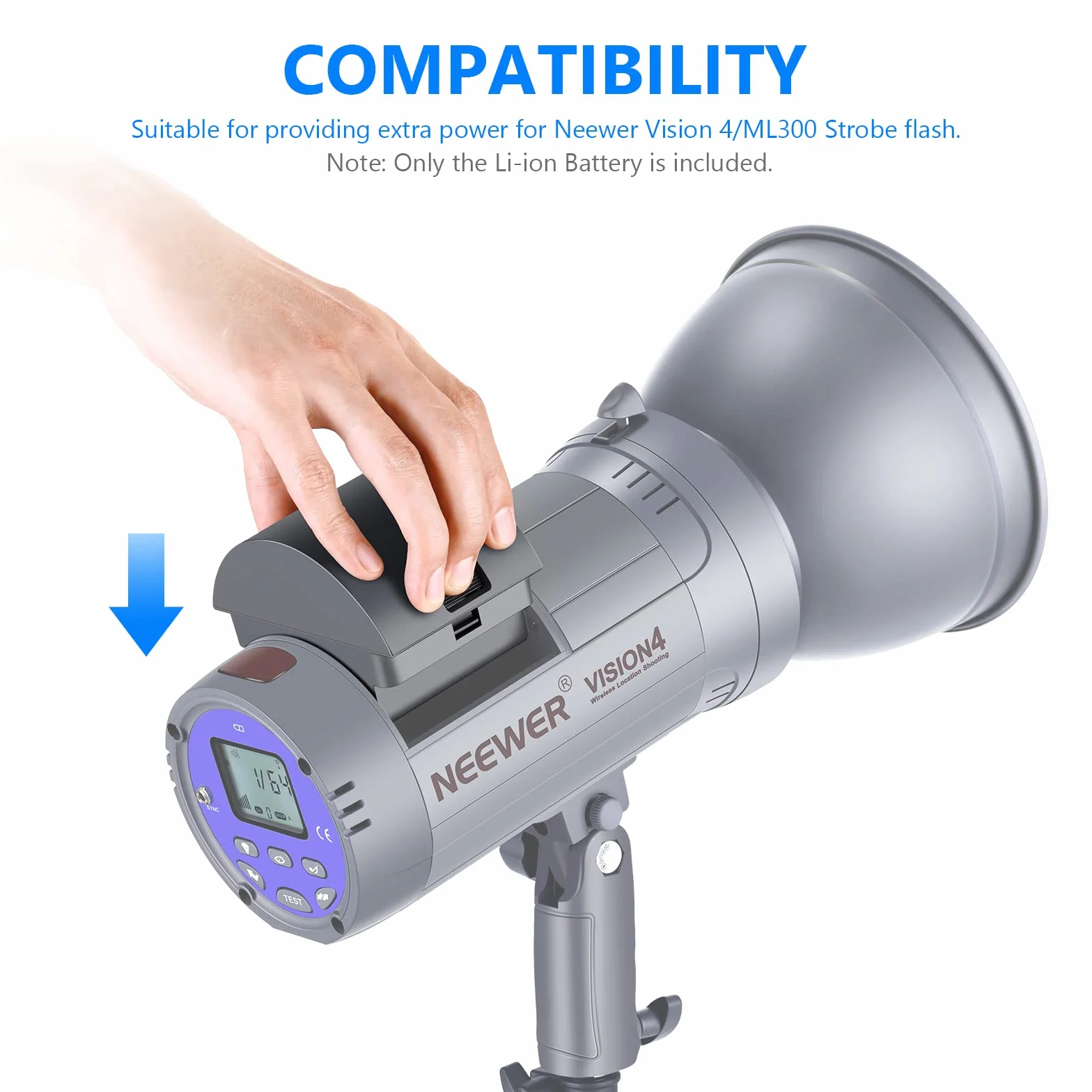 Neewer Batterie Li-ION Rechargeable Haute Capacité Batterie de Rechange de Flash pour Vision 4, ML300 Flash Stroboscopique Studio Extérieur
