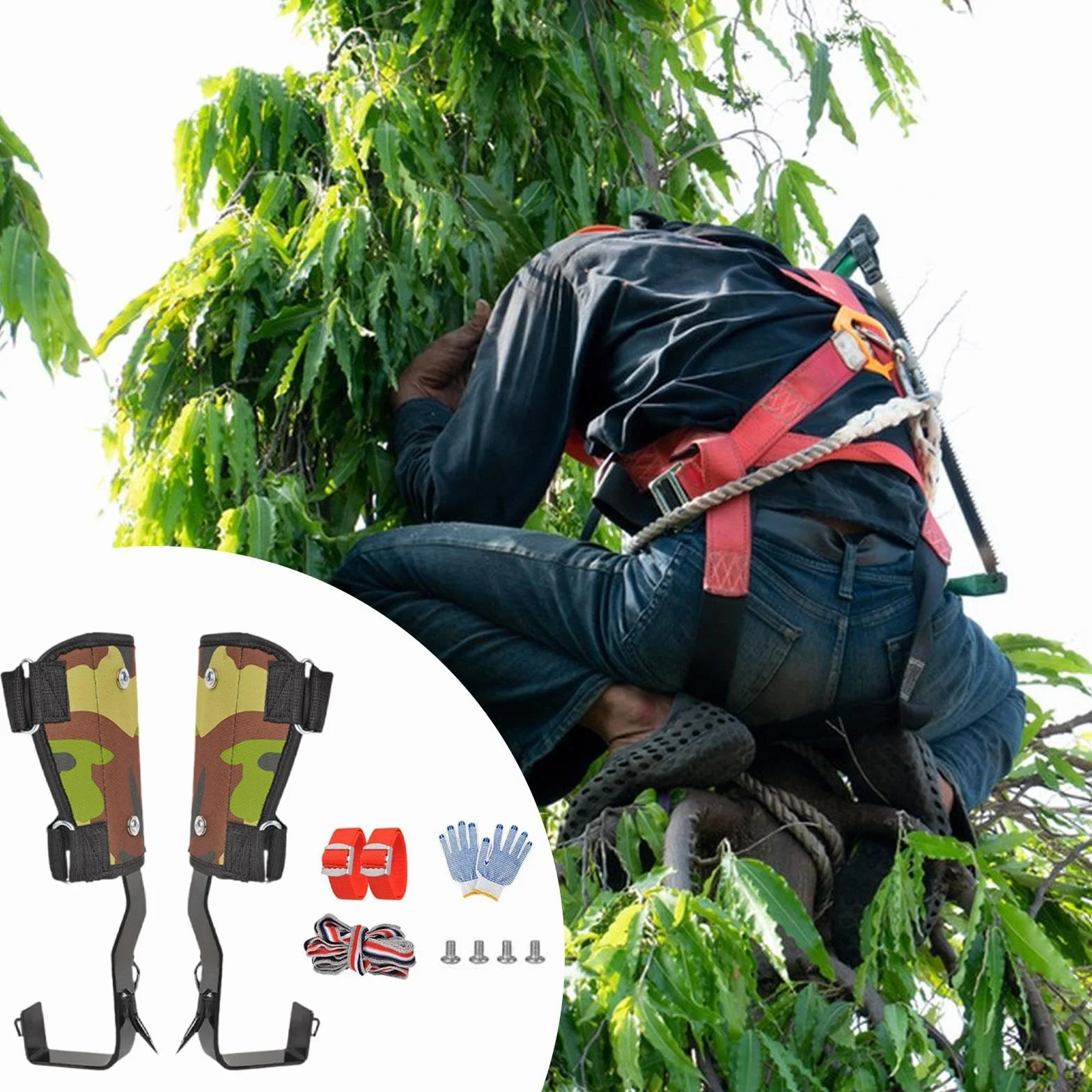 Pointes d'escalade d'arbre Crampons d'Arboriste Griffes d'Élagage en Acier Robuste avec Sangles Réglables
