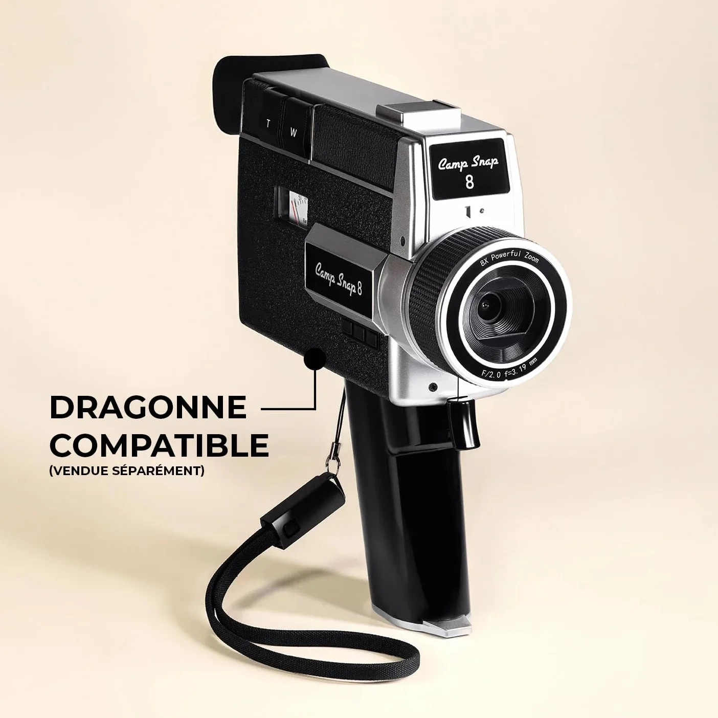 Camp Snap CS-8 Caméscope Numérique 2.7K Zoom Numérique 8X sans Écran avec Filtres Film Personnalisables Carte SD Incluse Batterie Rechargeable USB-C