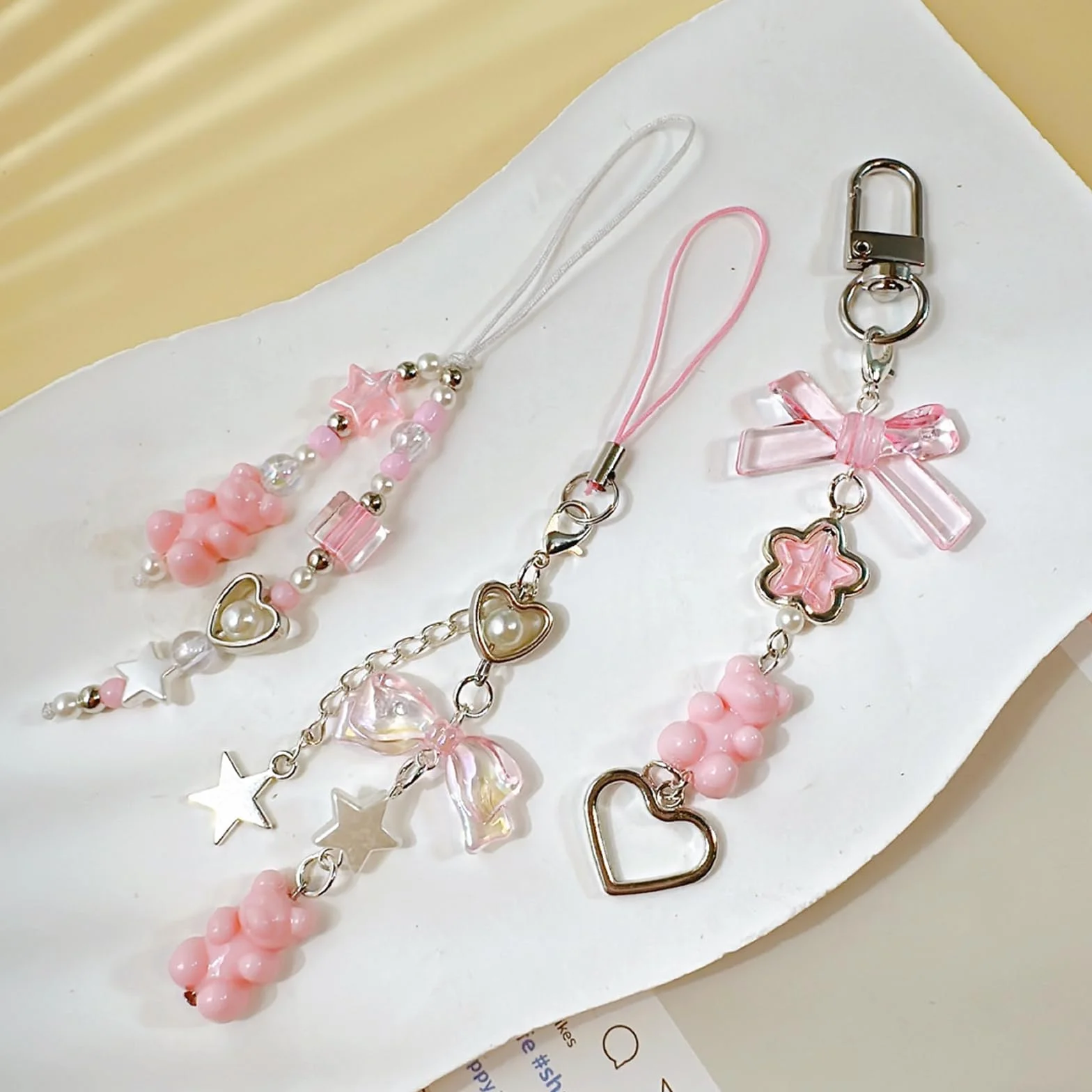 Pendentifs Y2K pour Téléphone Portable 6 Pcs, Kawaii Noeud Papillon Chaîne Anti-Perte
