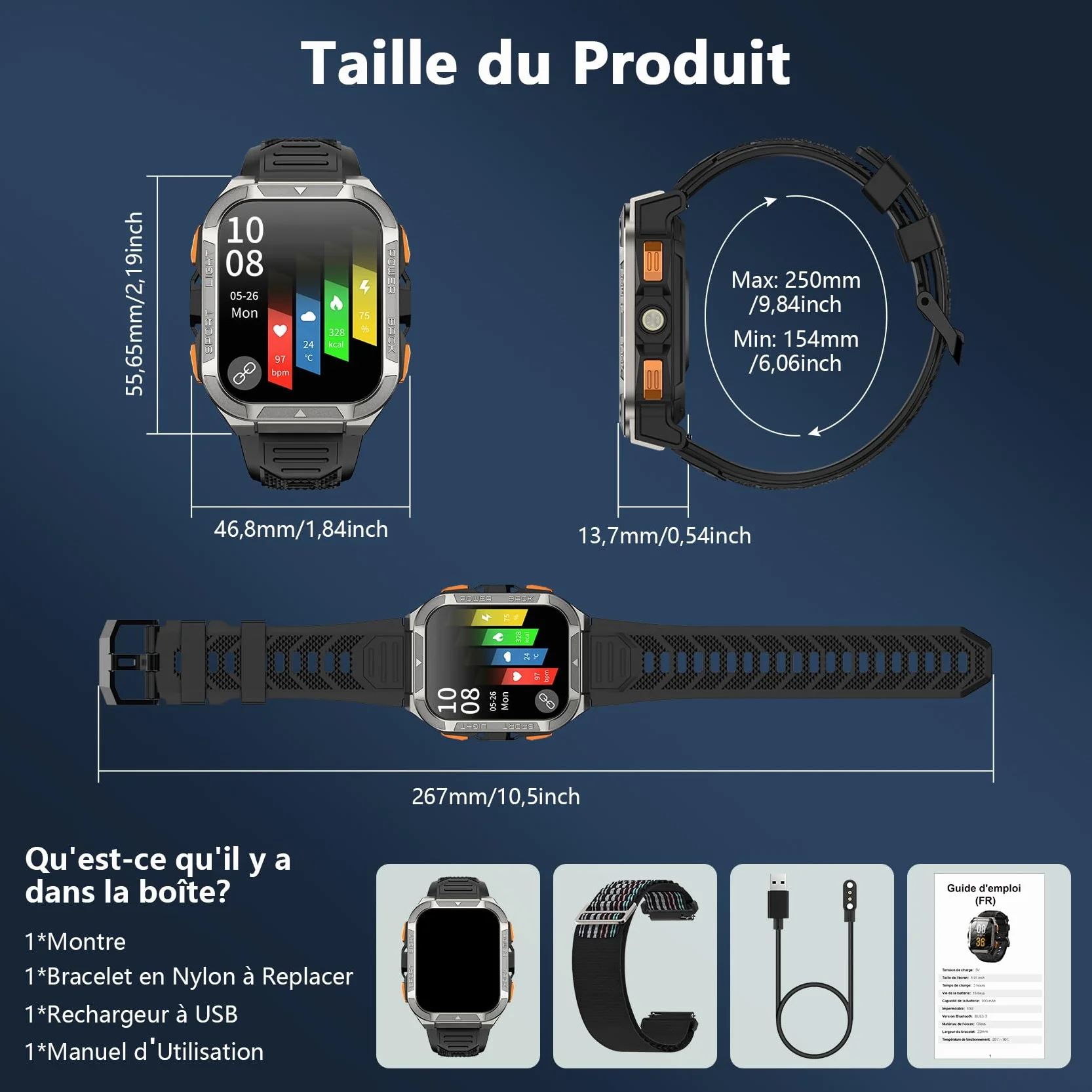 Blackview Montre Connectée Homme avec GPS Intégré, Montre Connectée Appel Bluetoot 900 mAh Batterie, Montre Sport avec Podometre,110+ Sportifs,Suivi Santé et Sommeil, Smart Watch pour Android iOS