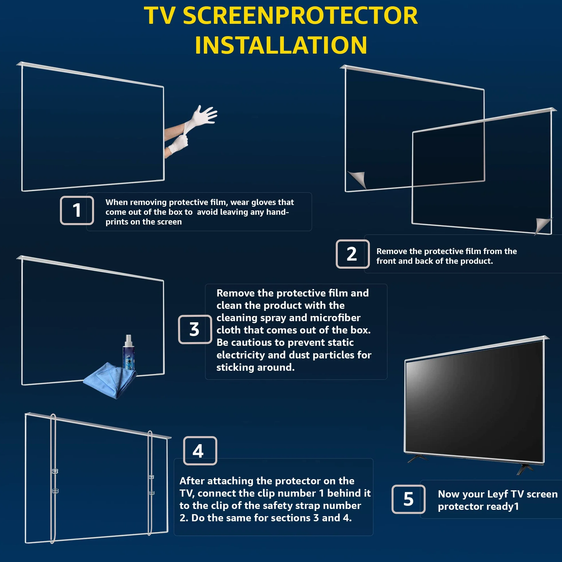 LEYF Protection d'écran TV 82" (32") – Film de protection pour écran LCD, LED, OLED 4K et QLED HDTV