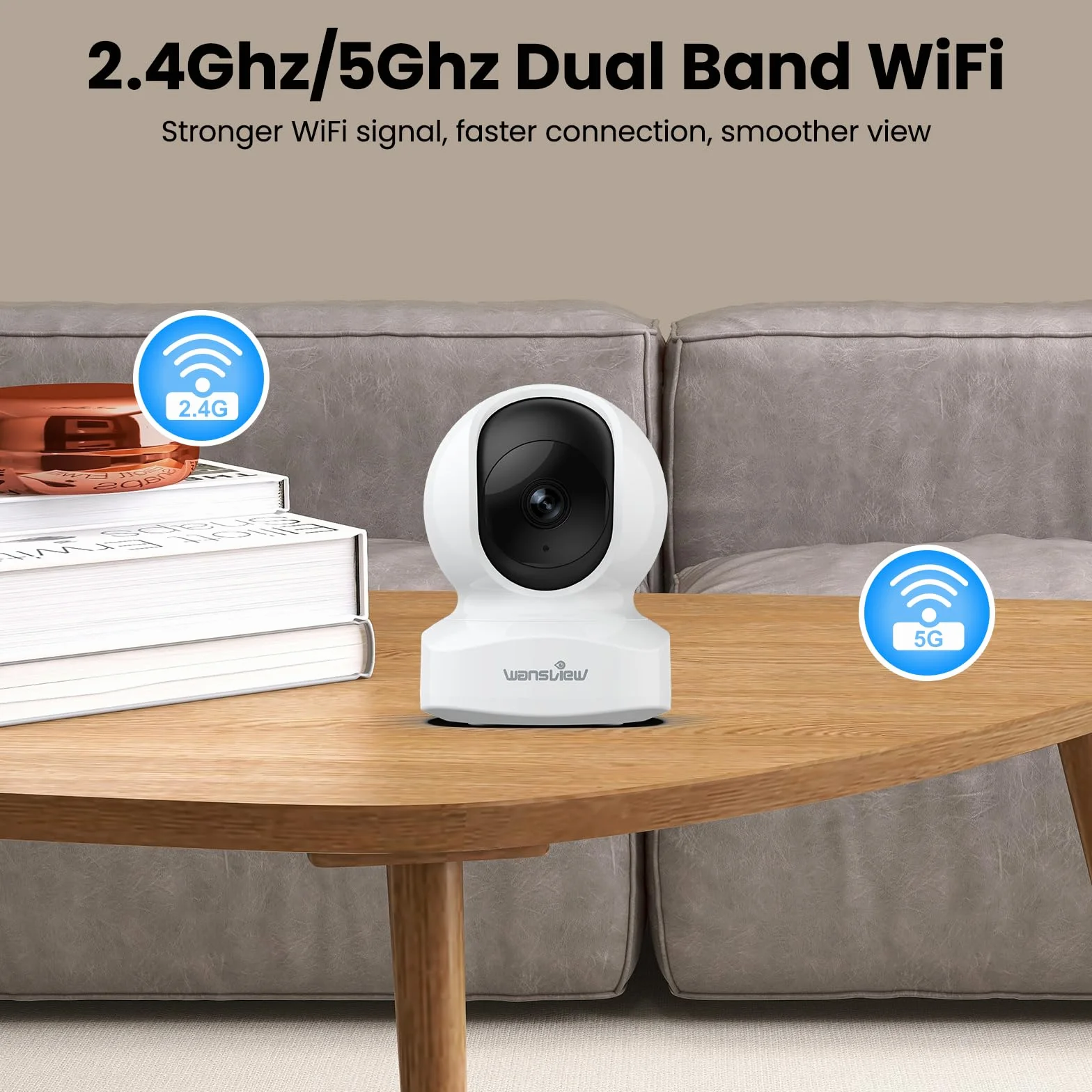wansview 3K 5MP Camera Interieur - 2.4G/5G Double Bande WiFi Camera Surveillance, Suivi Intelligent 360 degrés, Détection Humaine IA pour Bebe/Chat/Chien connectée Smartphone, Audio Bidirectionnel
