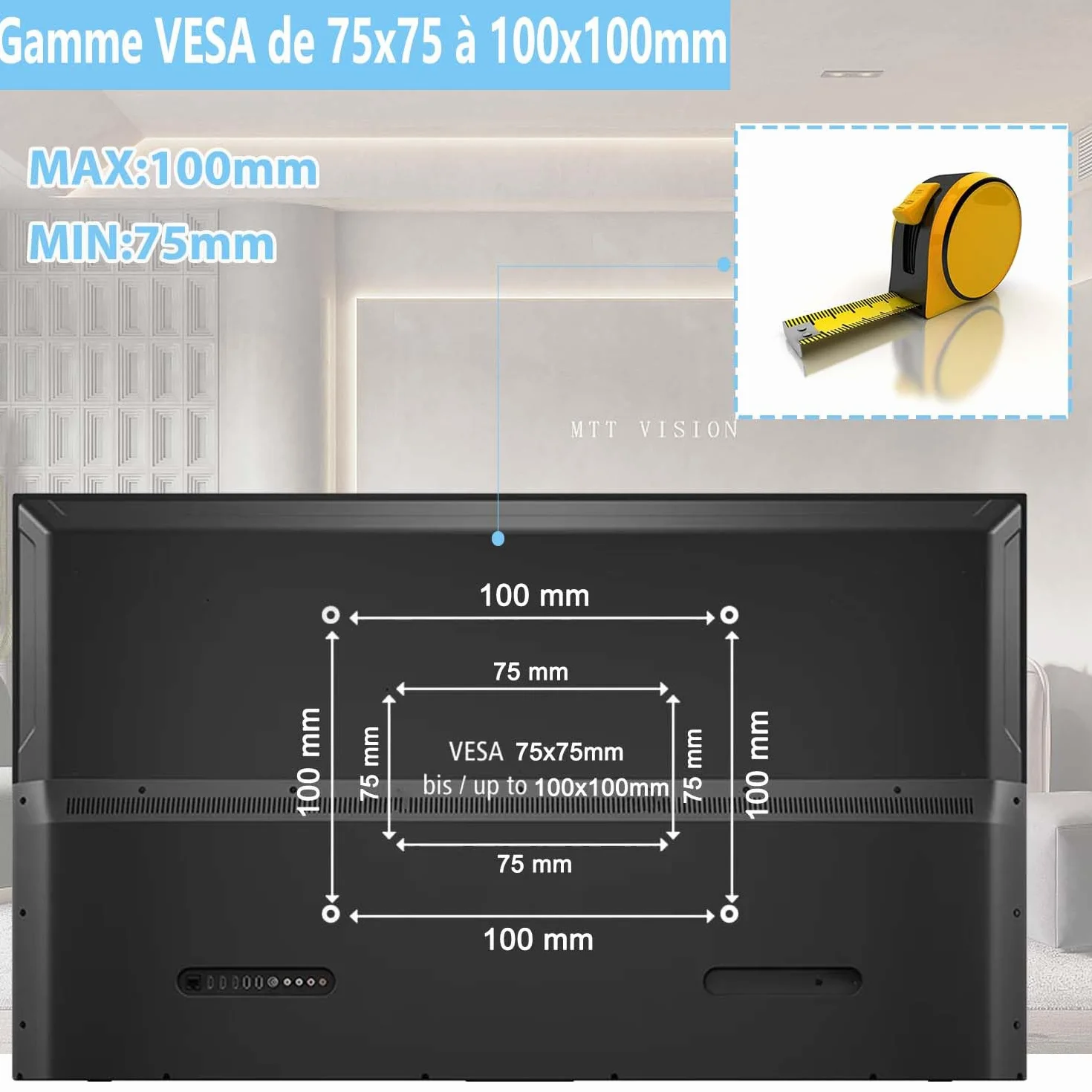 Support TV Mural 14 à 27 Pouces Ecran PC,Orientable et Inclinable,VESA 75x75mm / 100x100mm jusqu'à 10 kg,Universel 17 19 21 24 Pouces Support Mural TV,Support de Moniteur