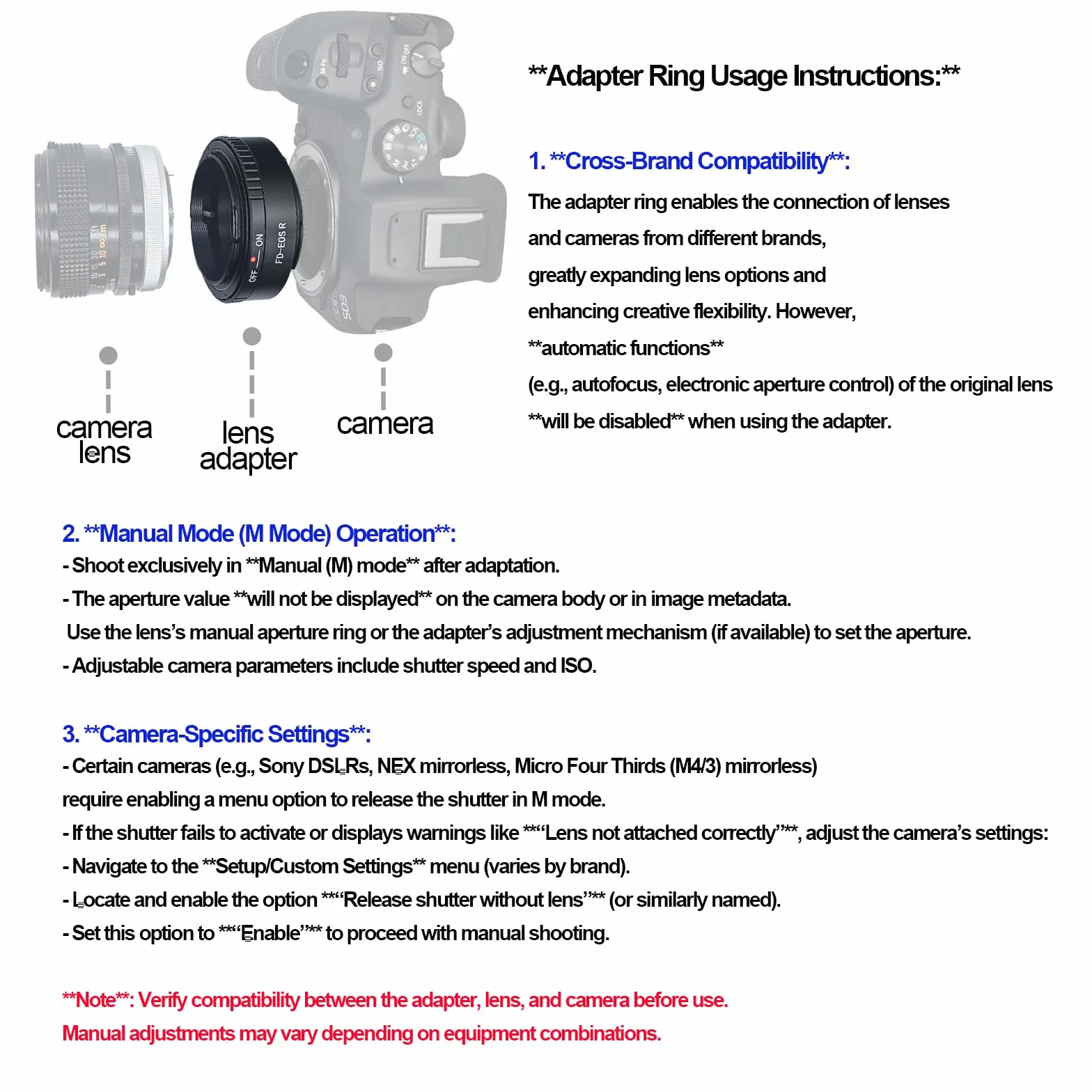 FD-EF R Bague d'adaptation pour Objectif FD/FL Compatible avec Appareil Photo EF R-Mount EF RF RP, FD to EFS R