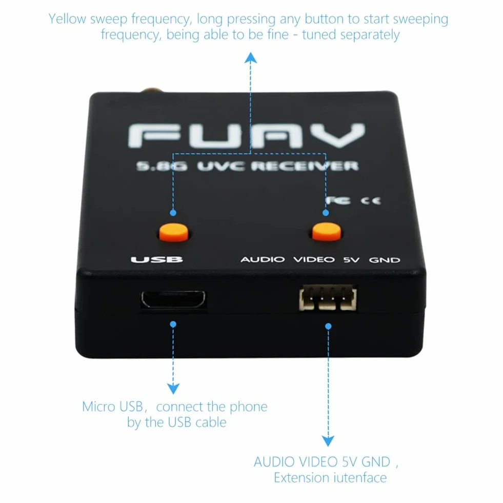 Skydroid UVC Mini FPV Récepteur OTG 5.8G 150CH Canal Transmission Vidéo Audio en Liaison Descendante pour Téléphone Android