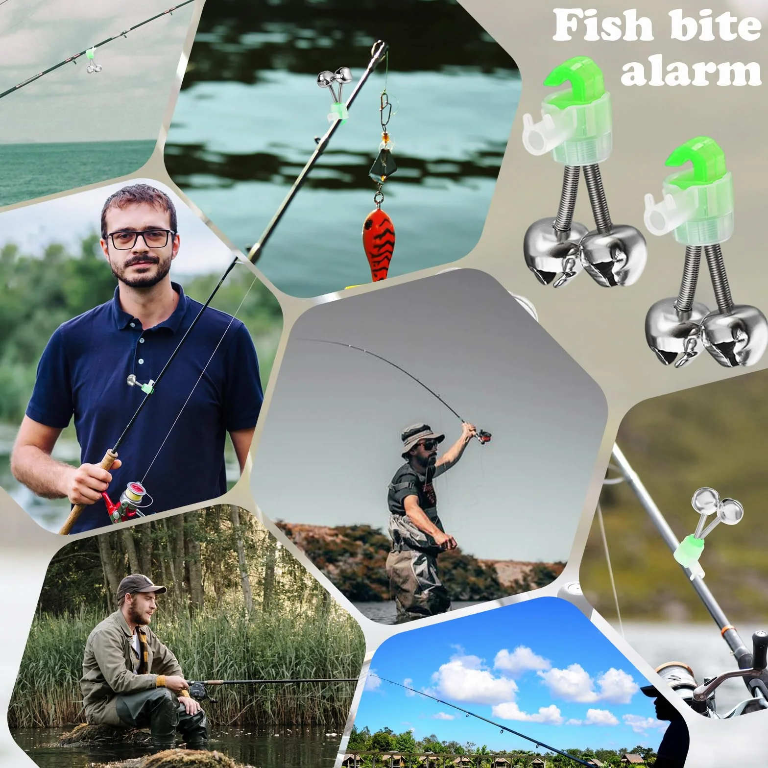 Clochette Peche Detecteur de Touche, Clip Vis Cloche Double, Cadeau Pêcheurs Étangs Lacs Rivières