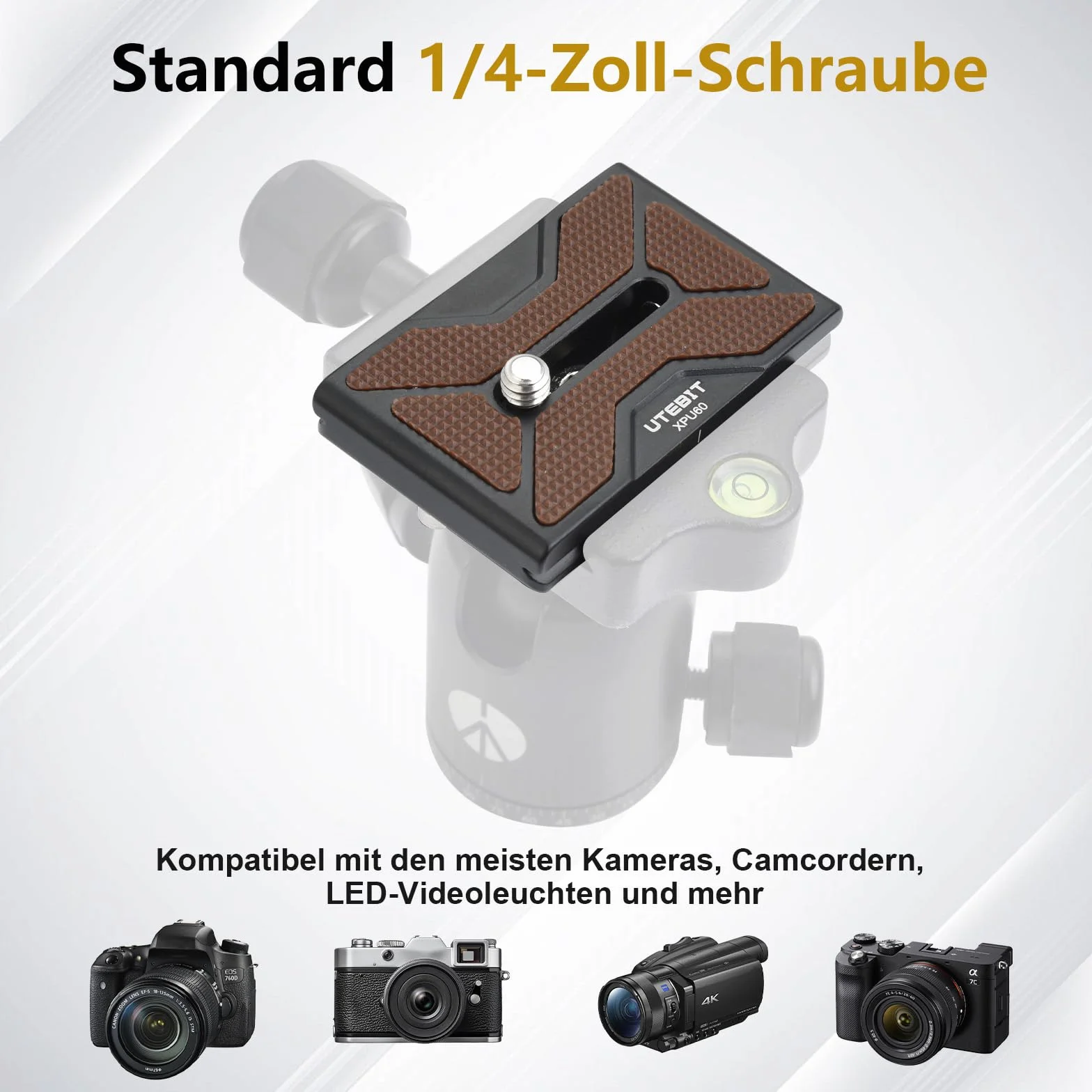 UTEBIT Plaque de Dégagement Rapide PU-60, 2 Pièces Quick Release Plate avec Vis de Caméra 1/4" Arca Swiss Plateau Rapide Compatible pour Trépied, Caméra, Rotule 60mm