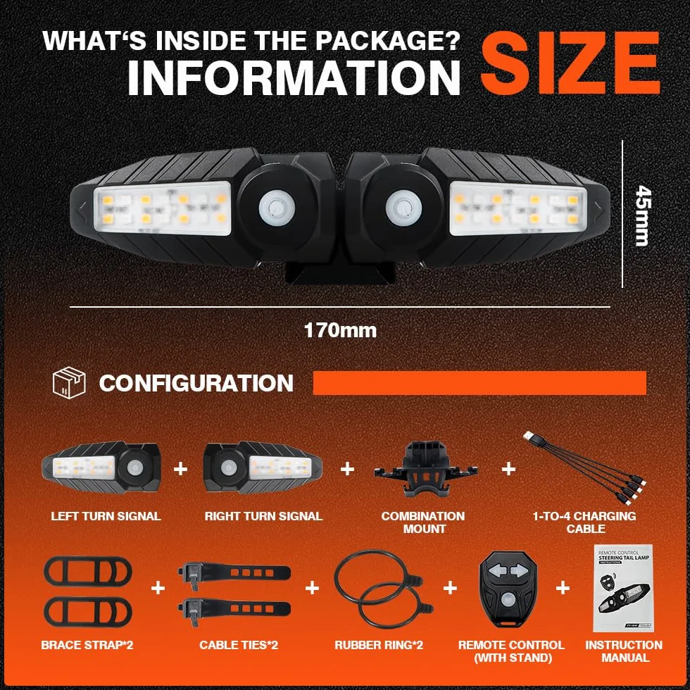 Feu Arrière de Vélo USB Rechargeable 150 Lumens avec Télécommande sans Fil et Effets Sonores, 5 Modes