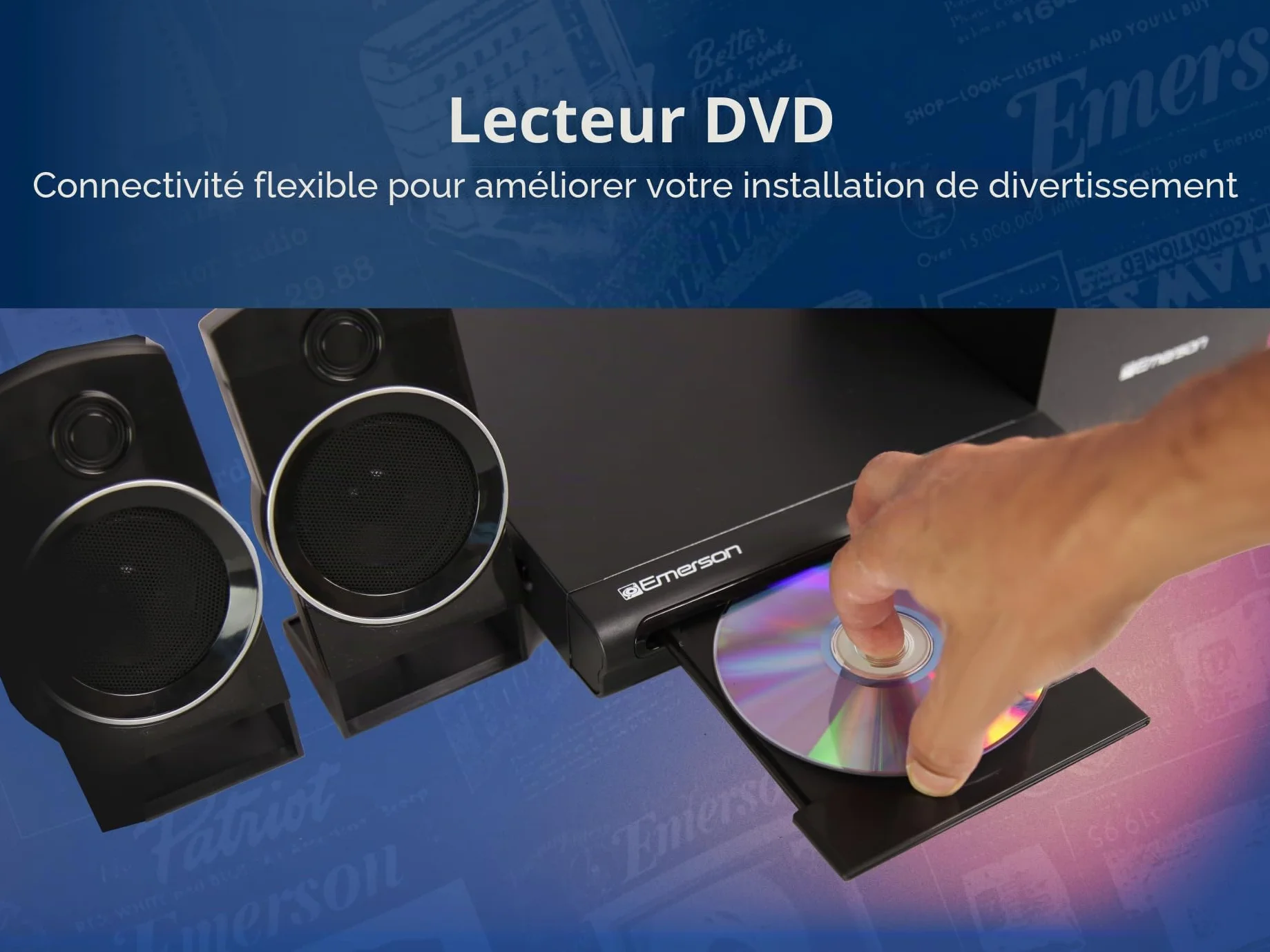 Emerson ED-8050 Système Home Cinéma 2.1 Canaux Lecteur DVD Son Surround Subwoofer Sortie HDMI Lecture USB Haut-Parleurs