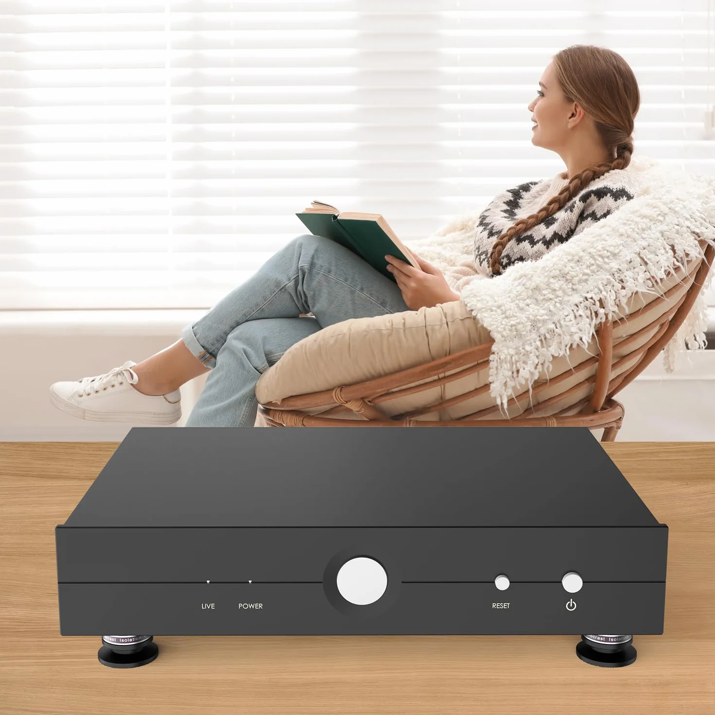 Lot de 4 haut-parleurs en aluminium - Pieds - Réglable en hauteur avec rondelle - Absorbeur de chocs - Pour haut-parleurs, appareils Hi-Fi, caisson de basses et CD DAC - Noir