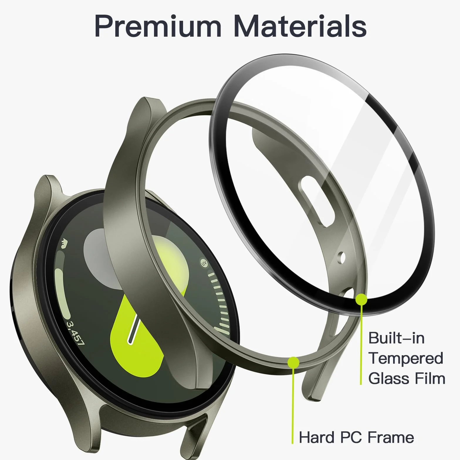 JETech Coque avec Protection D'écran pour Samsung Galaxy Watch 7 44mm, Étui Housse de Protecteur Complète, Film en Verre Trempé Intégré Haute Sensibilité, Lot de 2 (Vert)