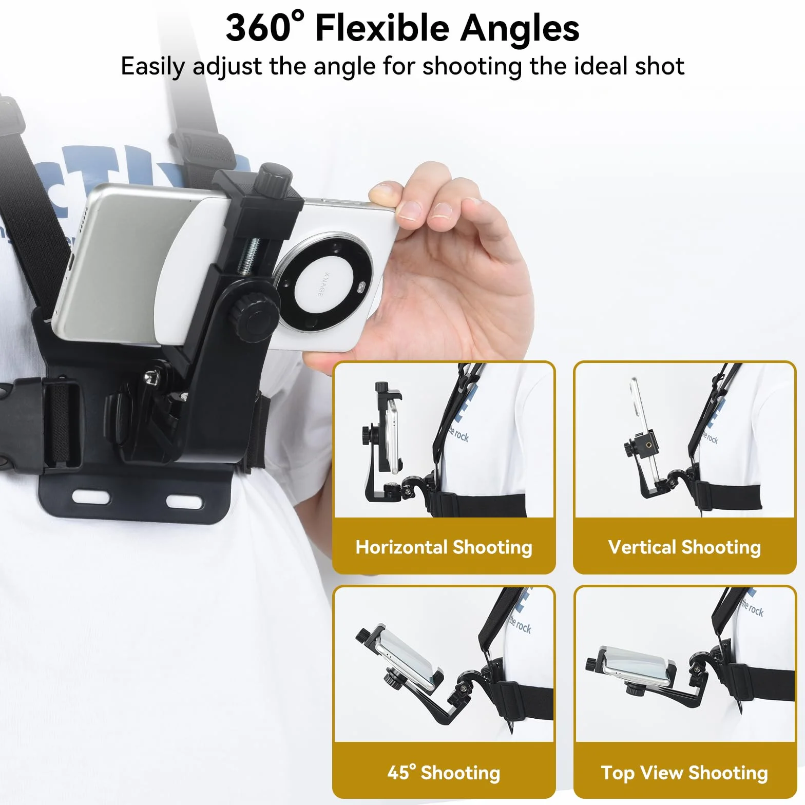 UTEBIT Support de Sangle de Poitrine pour Téléphone Harnais de Fixation Torse Réglable pour Caméras d'action Sangle de Montage Téléphone Compatible avec Gopro pour iPhone pour Samsung