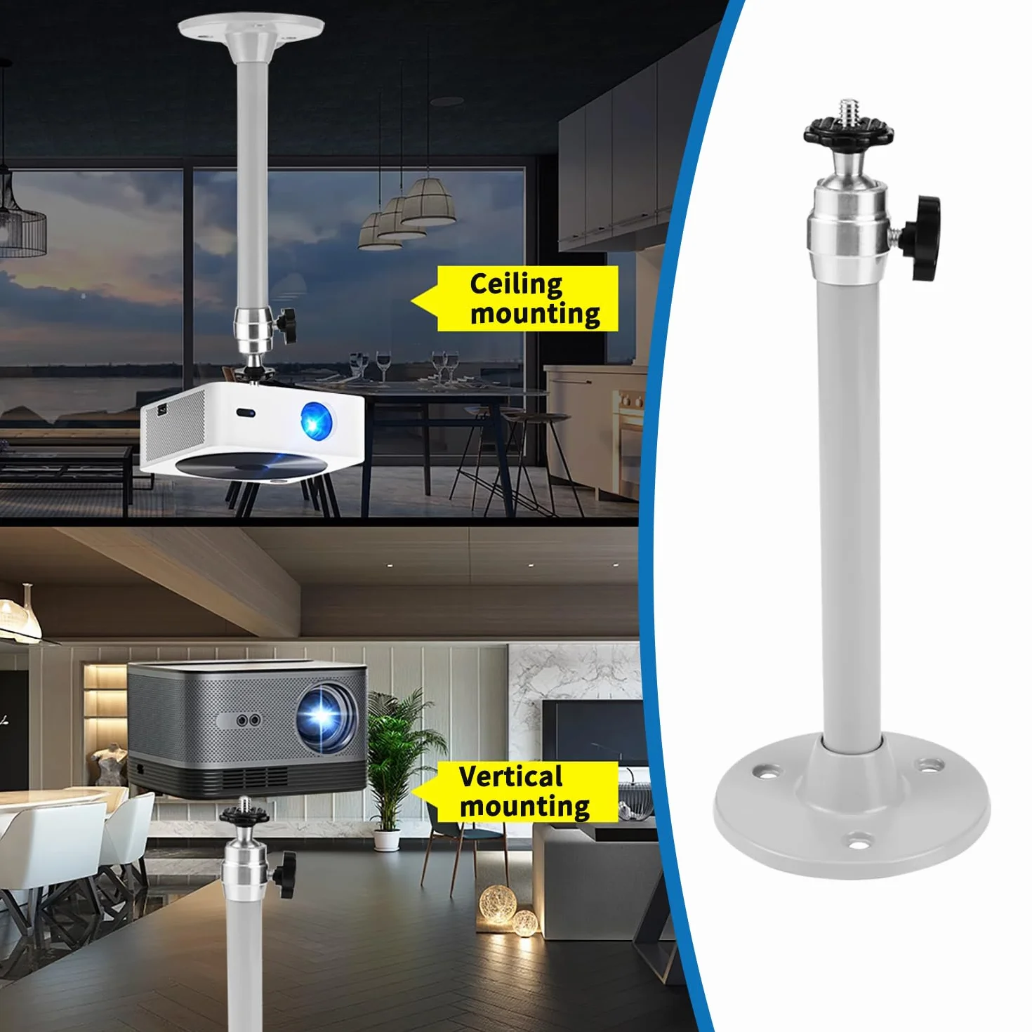 Support de Plafond Videoprojecteur Universel, Rotation 90° 360°, Aluminium
