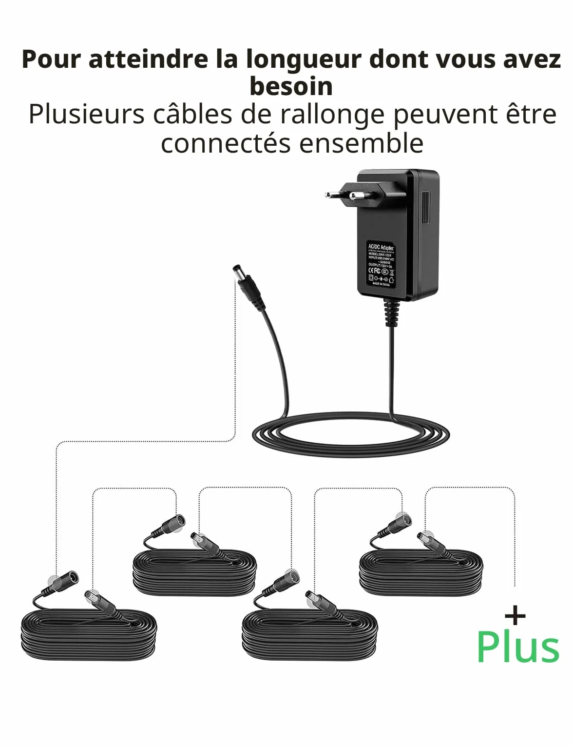 Tonton Cordon d'extension d'alimentation 12V DC 1M 2.1mm x 5.5mm Noir