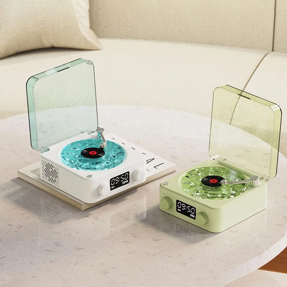 Lecteur vinyle The Waves - Lecteur de disque vinyle rétro Bluetooth avec haut-parleur, aide au sommeil - Caisson de basses avec lumière RVB - Support carte TF