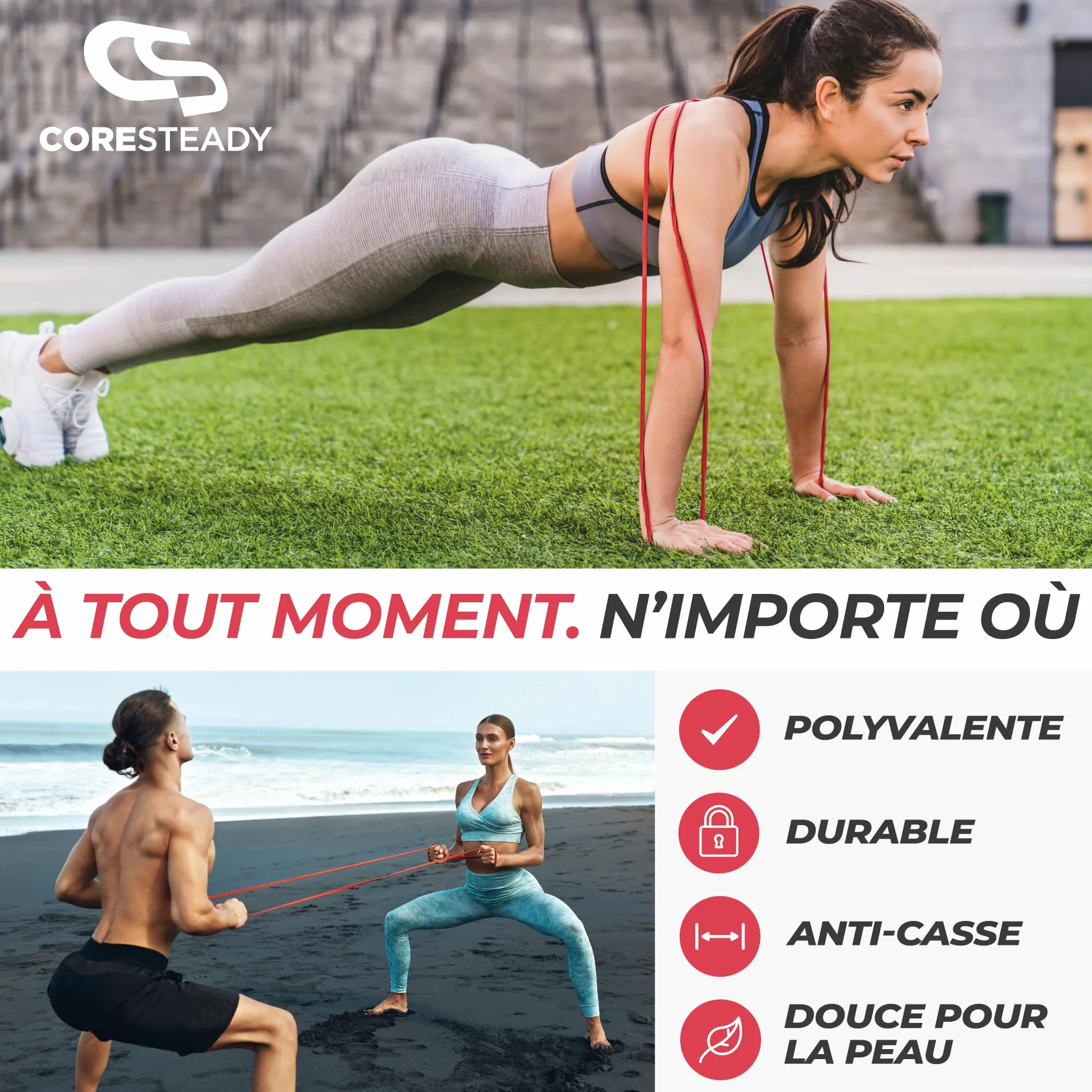 Coresteady Bande Élastique Traction Assistée pour Powerlifting, Yoga, Mobilité