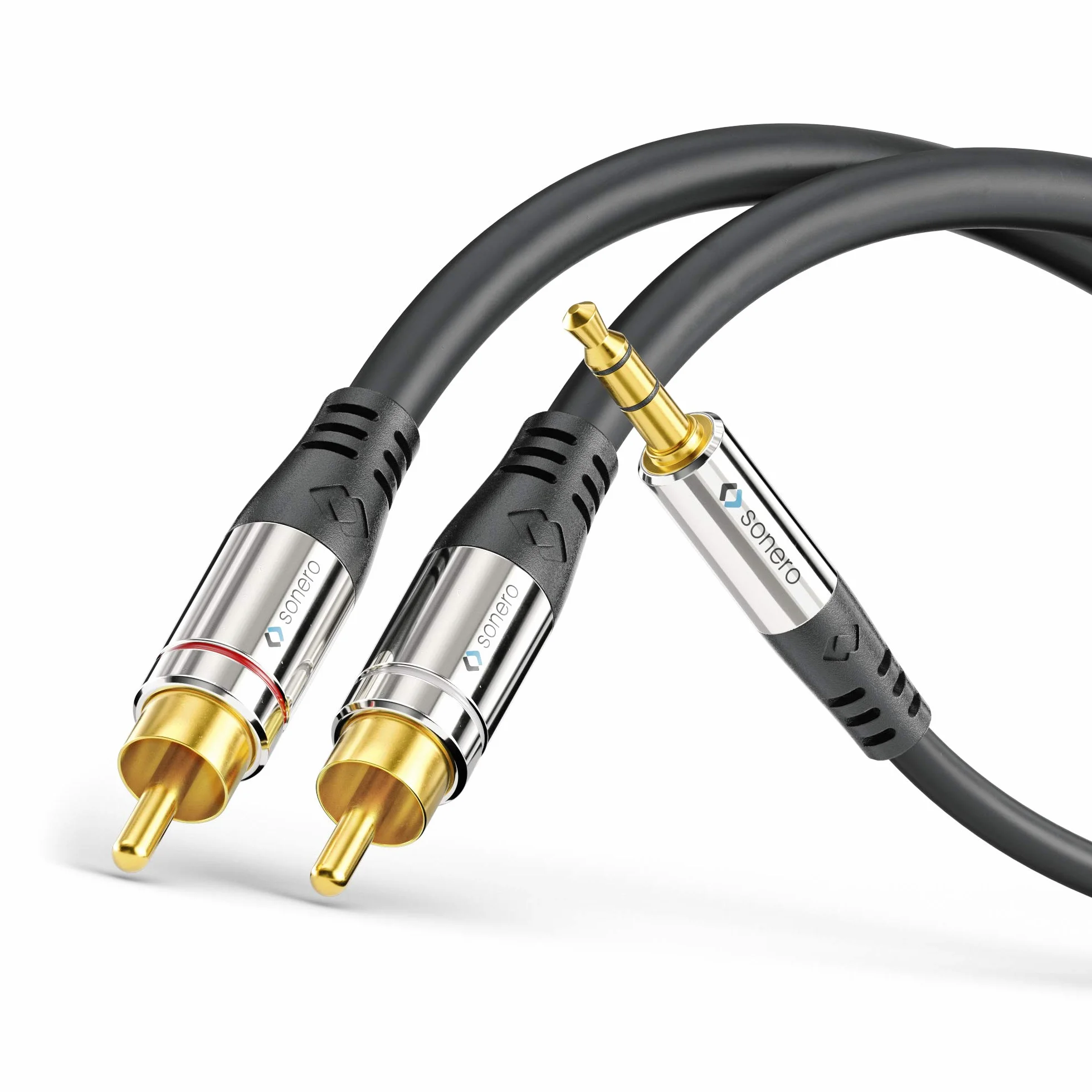 Sonero® Premium câble cinch 15,0 m, 2x câble cinch vers jack 3,5 mm, câble audio, système hi-fi, AUX, noir