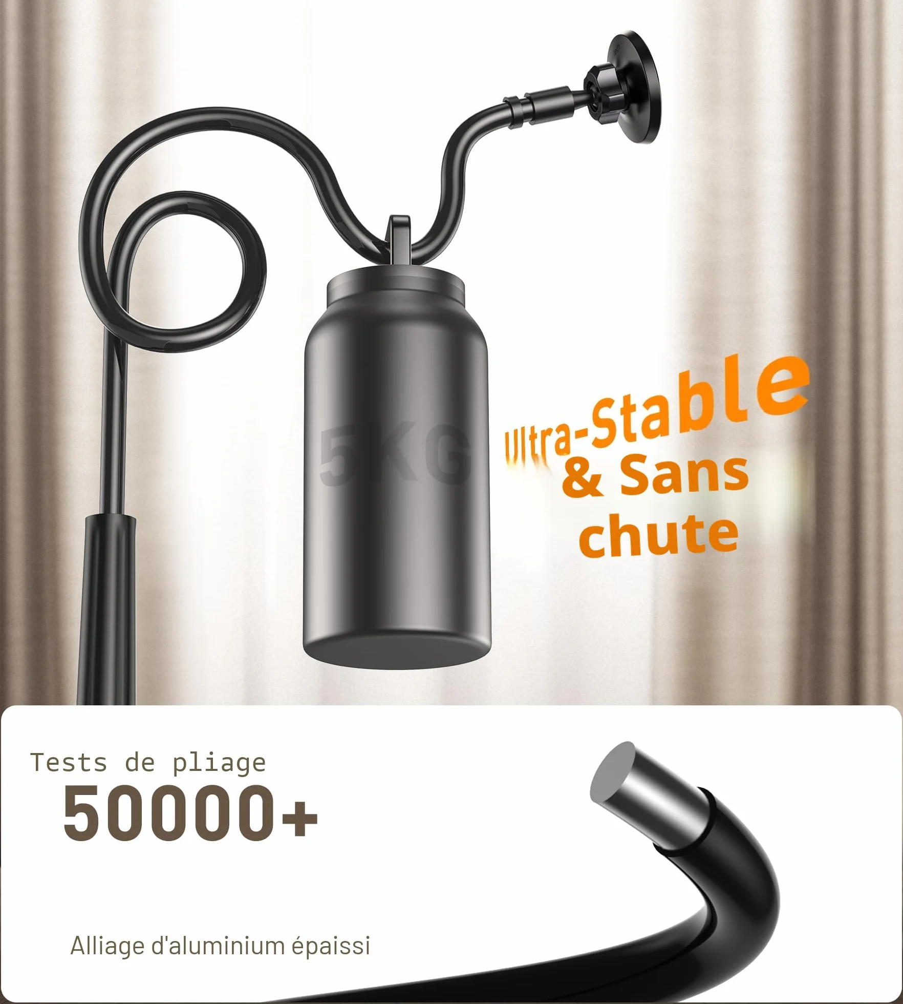 Support Téléphone Lit Réglable Pivotant 360° Col de Cygne Mag-Safe avec Anneaux Métal pour iPhone 17 16 15 14 13 12 Pro Max Plus