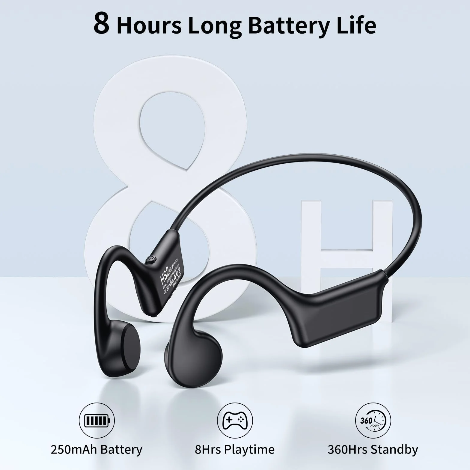 Casque Conduction Osseuse Bluetooth, Écouteur Conduction Osseuse Sans Fil Oreilles Ouvertes avec Micro, Open Ear Sport Étanche Conduction Casque pour Course à Pied, Sport, Cyclisme, Fitness (Noir)