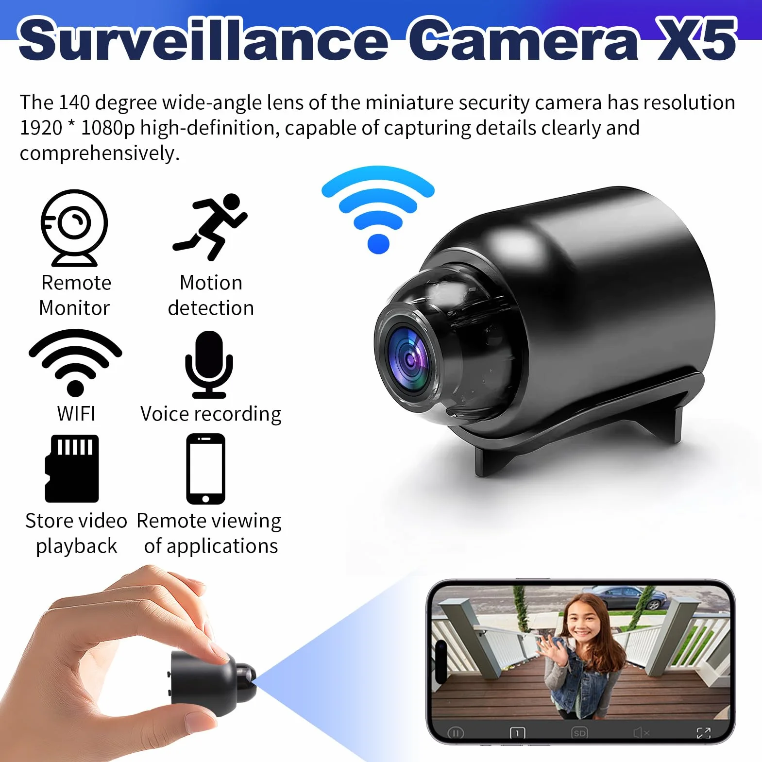 Mini Camera sans Fil Invisible 1080P Vision Nocturne Caméra Surveillance Grand Angle 140° Détection de Mouvement Enregistrement à Distance