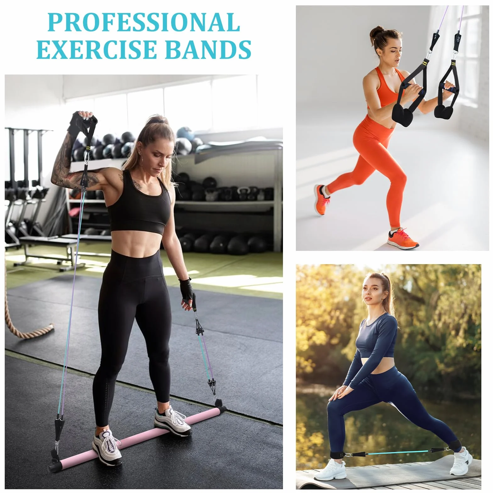 Kit Barre de Pilates avec 6 Bandes de Résistance Élastique, Musculation pour Homme et Femme, Yoga Fitness