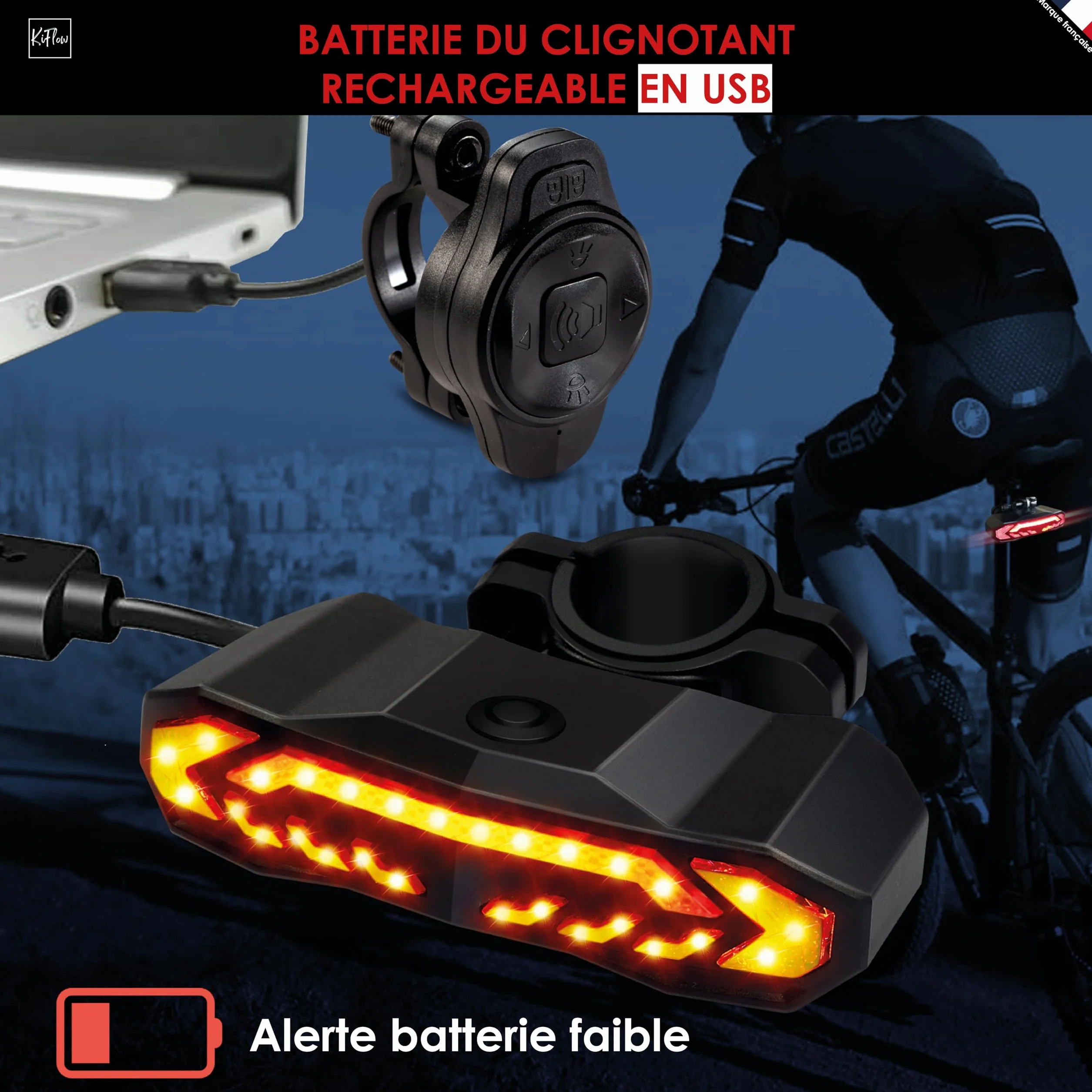 KIFLOW Clignotant Vélo Feu Arrière Alarme