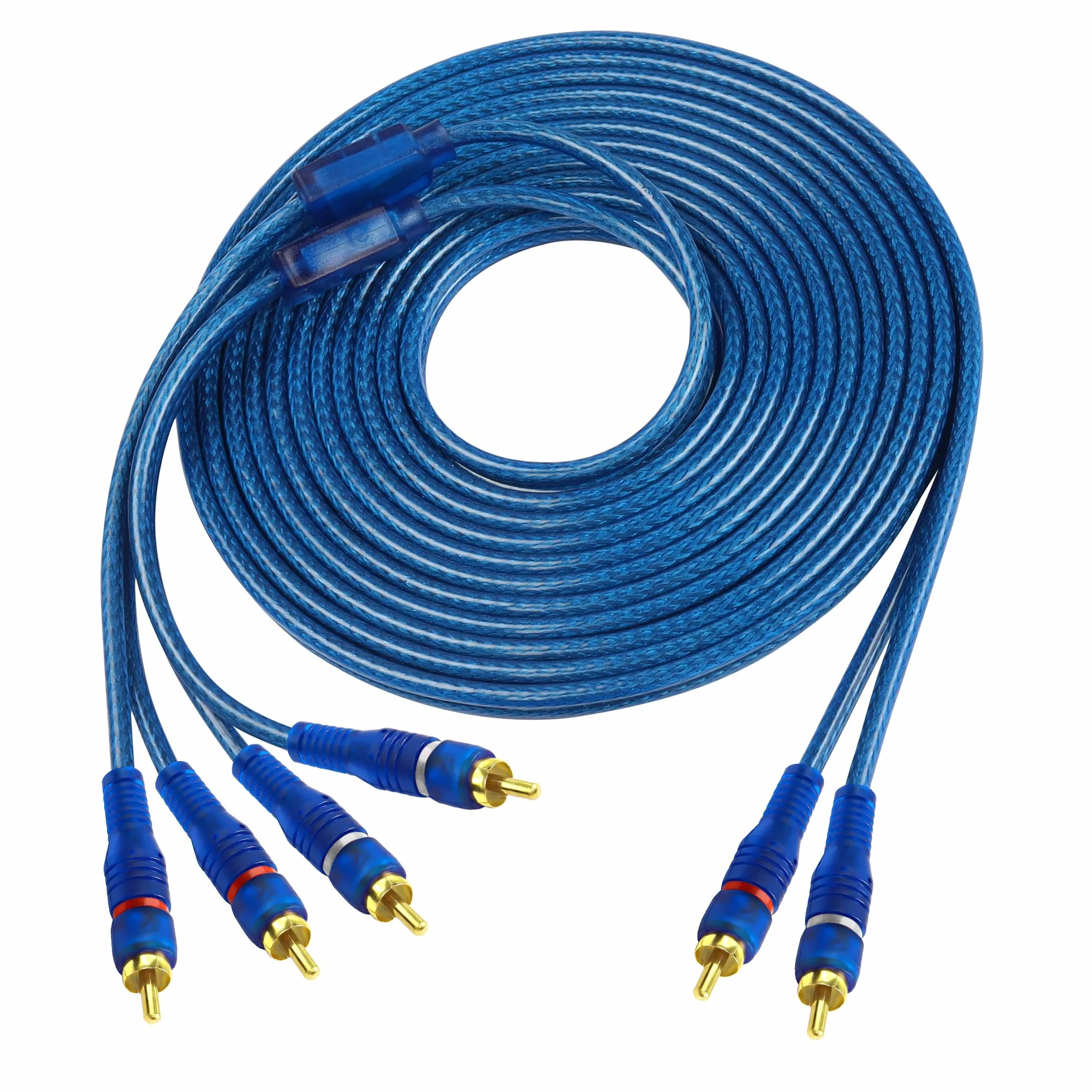 MEIRIYFA Câble d'interconnexion audio RCA pour voiture, 2 canaux à 4 canaux RCA audio voiture y Splitter adaptateur cavalier Paire torsadée OFC full Shield Noise Reduction (5m)