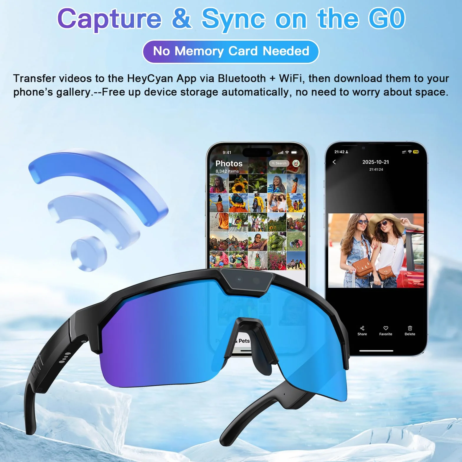 Lunettes Caméra Sport, Caméra 8 MP, Haut-Parleurs Ouverts, Verres Anti-éblouissants, Lunettes Connectées avec Vidéo, Photo et Détection IA d’Objets, AI Smart Glasses Pour Cyclisme, VTT, Randonnée