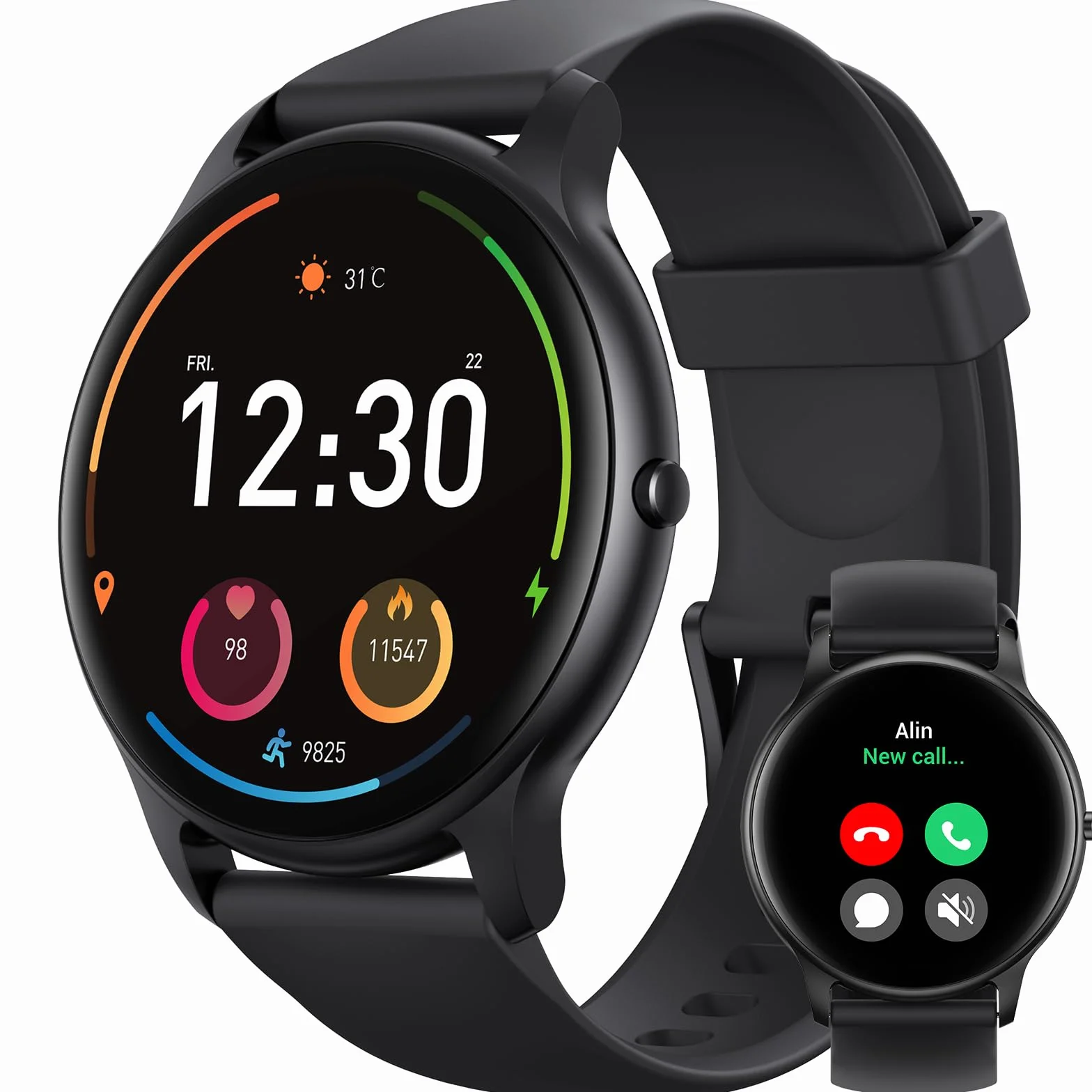 Parsonver Montre Connectée Homme Femme avec Appels Bluetooth, Montre Sport avec 100+ Sportifs, Étanche IP68, Moniteur Sommeil, Fréquence Cardiaque, Podomètre, Smartwatch pour Android iOS, SPROD1, Noir