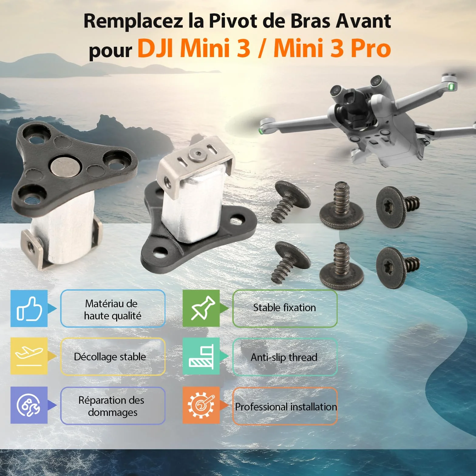 2* Pivot de Bras Avant pour DJI Mini 3/Mini 3 Pro Bras de Drone pour DJI Mini 3/Mini 3 Pro Axe de Bras Avant (6* vis Axe de Bras Avant,1* Outils 4 en 1)