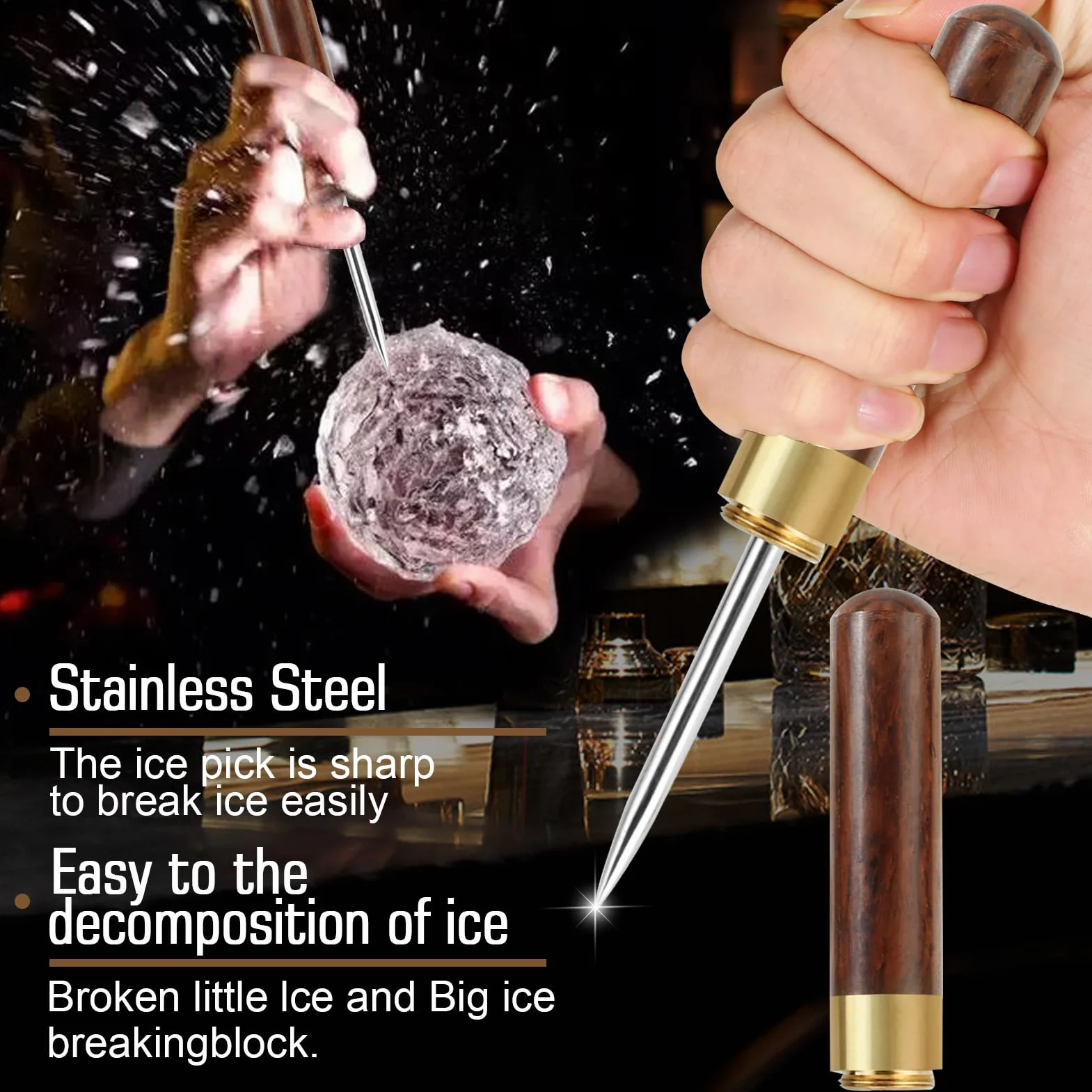 Broyeur à Glace INOX 2 Pièces Pic à Glace en Acier Inoxydable pour Bar Cuisine
