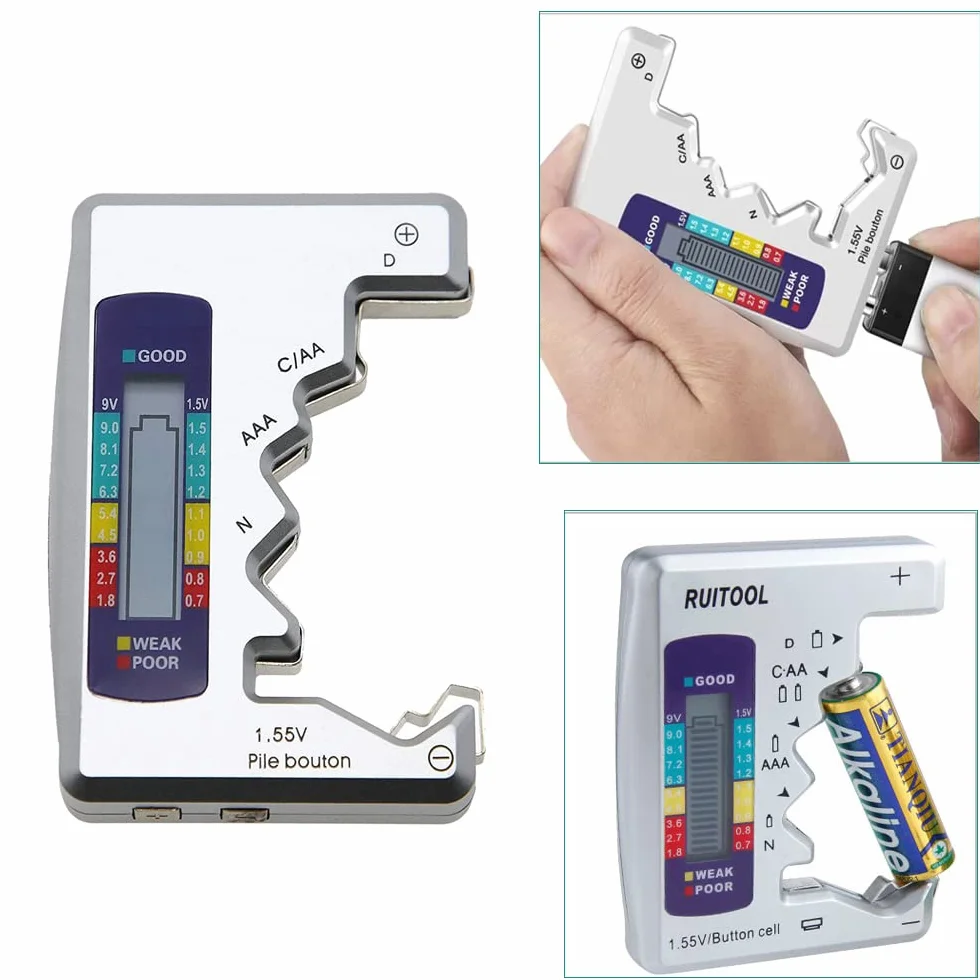 Mesee Universel Testeur de Piles Numérique Digital - Vérificateur de Batterie Portable pour AA AAA C D N 9V 1.5V Piles Bouton