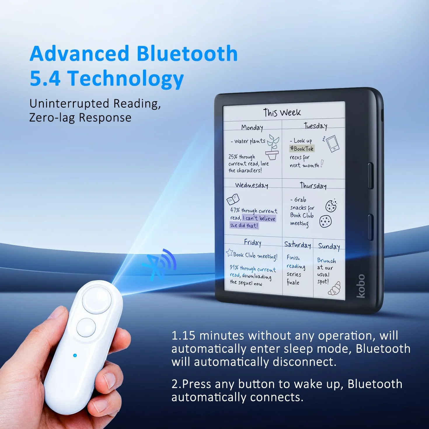Télécommande Tourne Page Bluetooth pour Kobo, Blanc