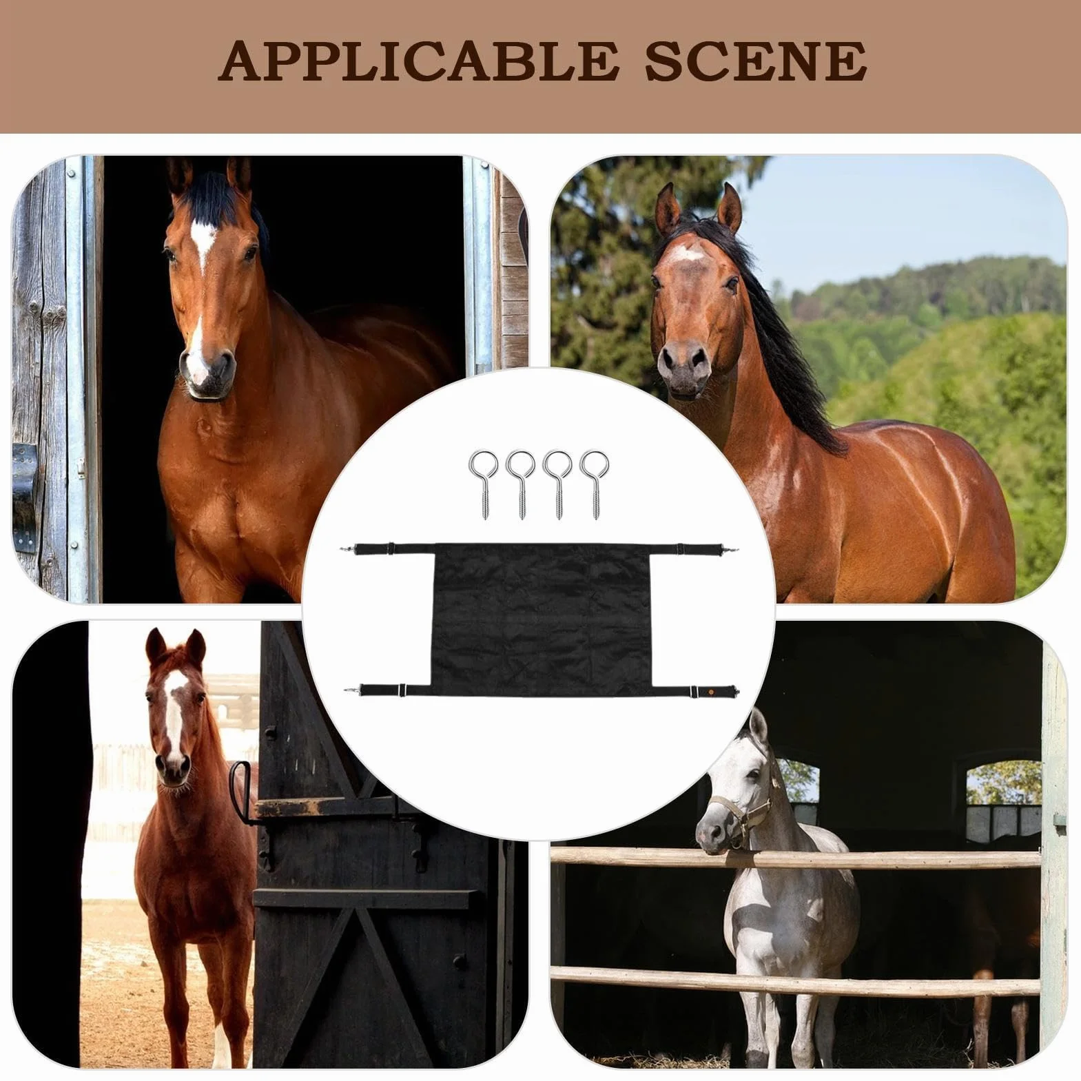 Porte de Box pour Chevaux avec Sangles Réglables - Protection pour Écuries Centres Équestres