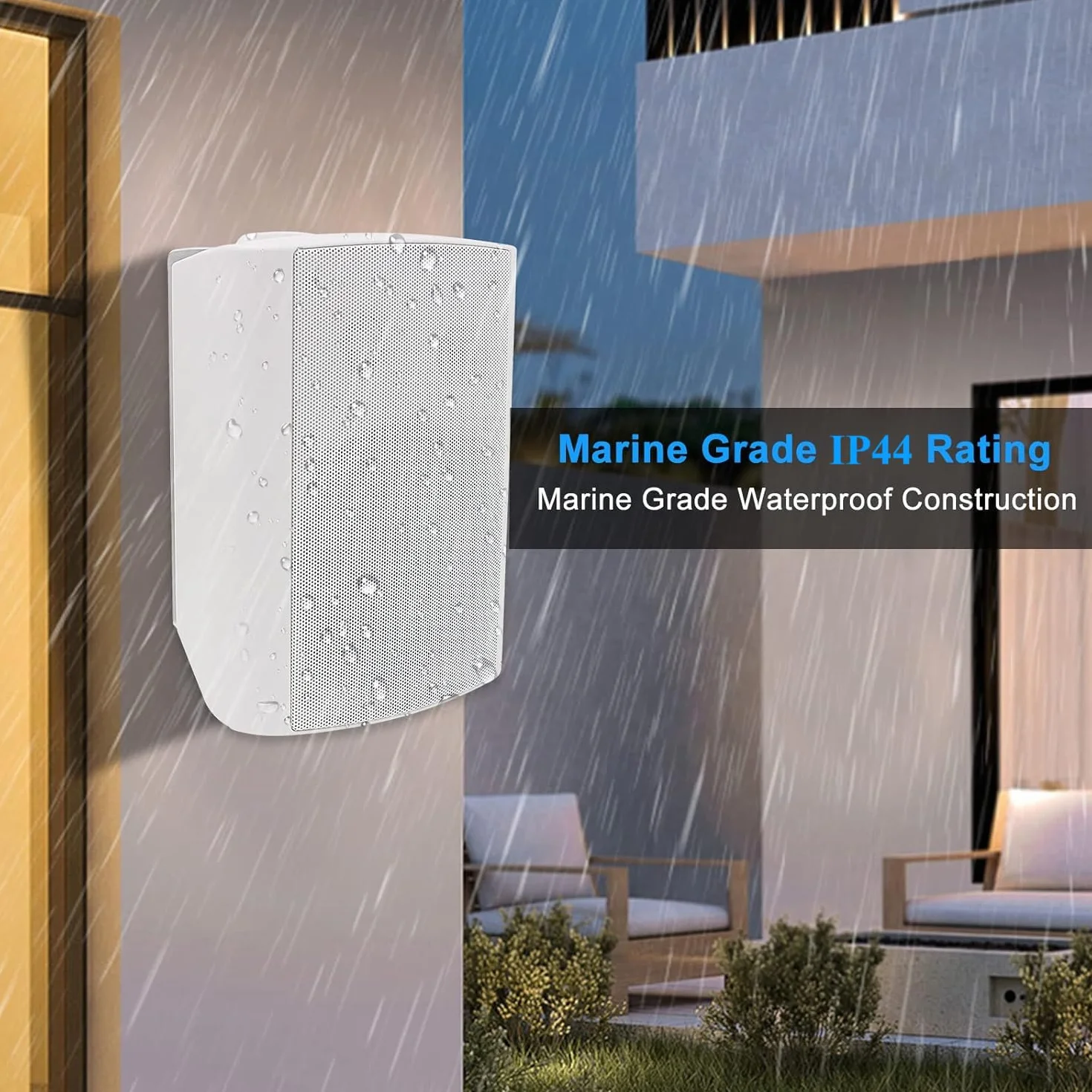 Herdio 800W 6,5 Pouces Enceinte d'Extérieur passifs, étanche Enceintes d'extérieu, Parleur imperméable à l'eau, Haut-Parleur murales stéréo Patio Mural avec Basses puissantes(4 Blanc)