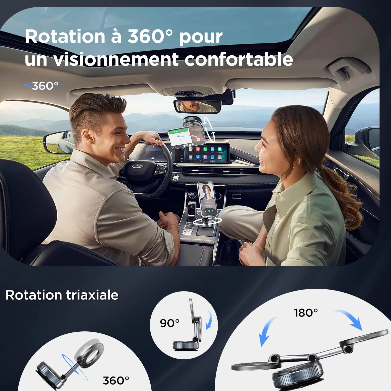 MSXTTLY Support Telephone Voiture pour Magsafe Support Telephone Voiture Magnétique, Rotation 360 Portable Aimanté Voiture pour iPhone 17 Pro Max 16-12 et Android, Vmag-S1 Noir