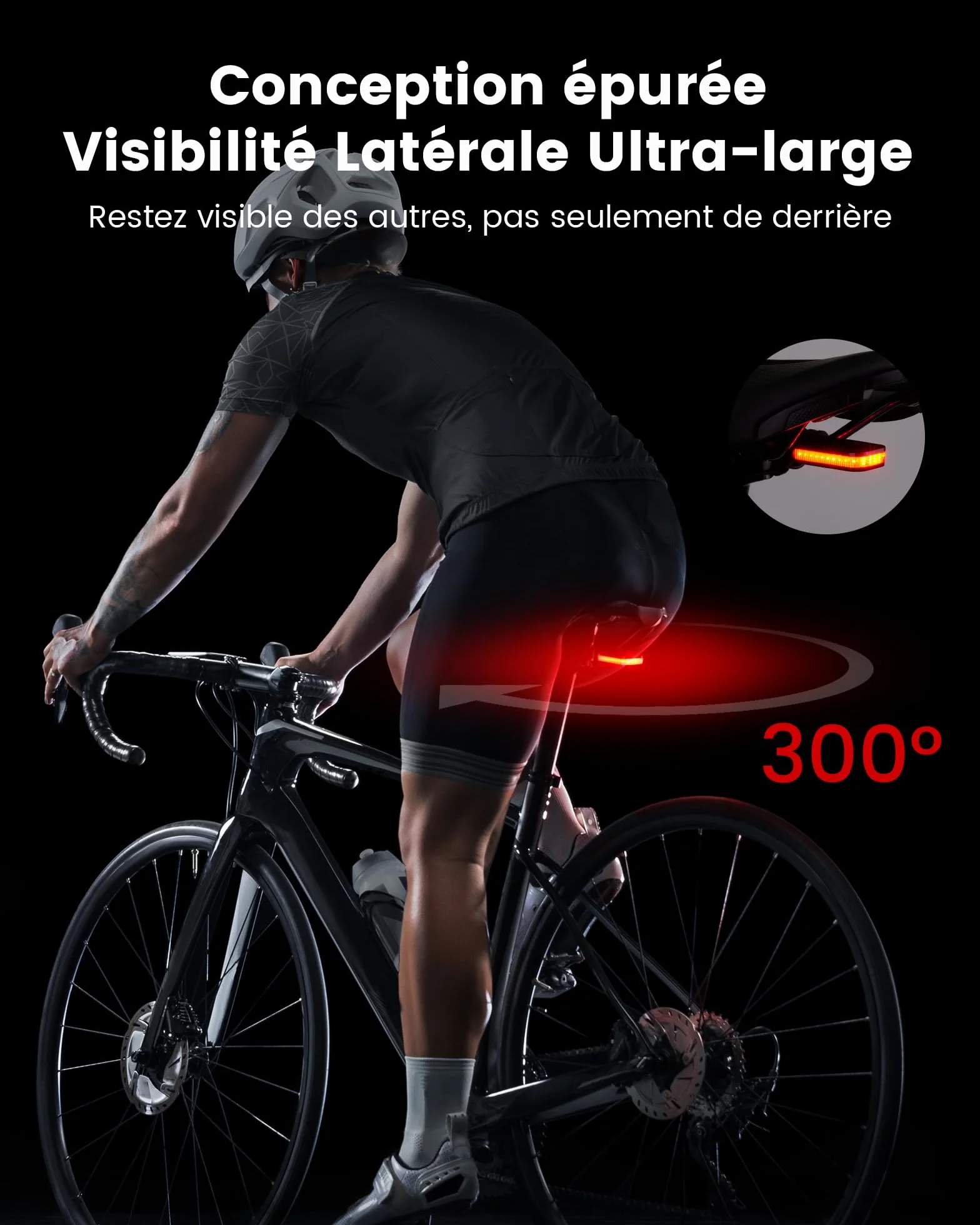 RAVEMEN CL01 Feu Arrière de Vélo 30 Lumens Grand Angle 300° USB C Détection de Freinage