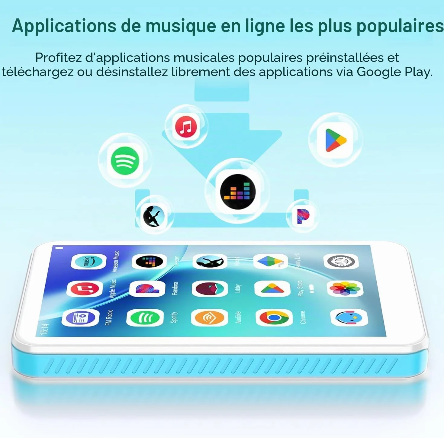 SWOFY D08 Lecteur MP3 Android 13 160 Go Bluetooth WiFi écran tactile 4 pouces compatible Spotify Audible Play Store radio FM extensible 1 To