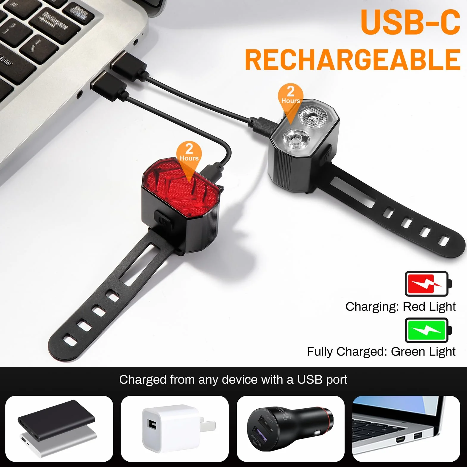 Kit Lumières pour Vélo Vinabo - Phare et Feu Arrière Recharge USB IPX6 6 Modes